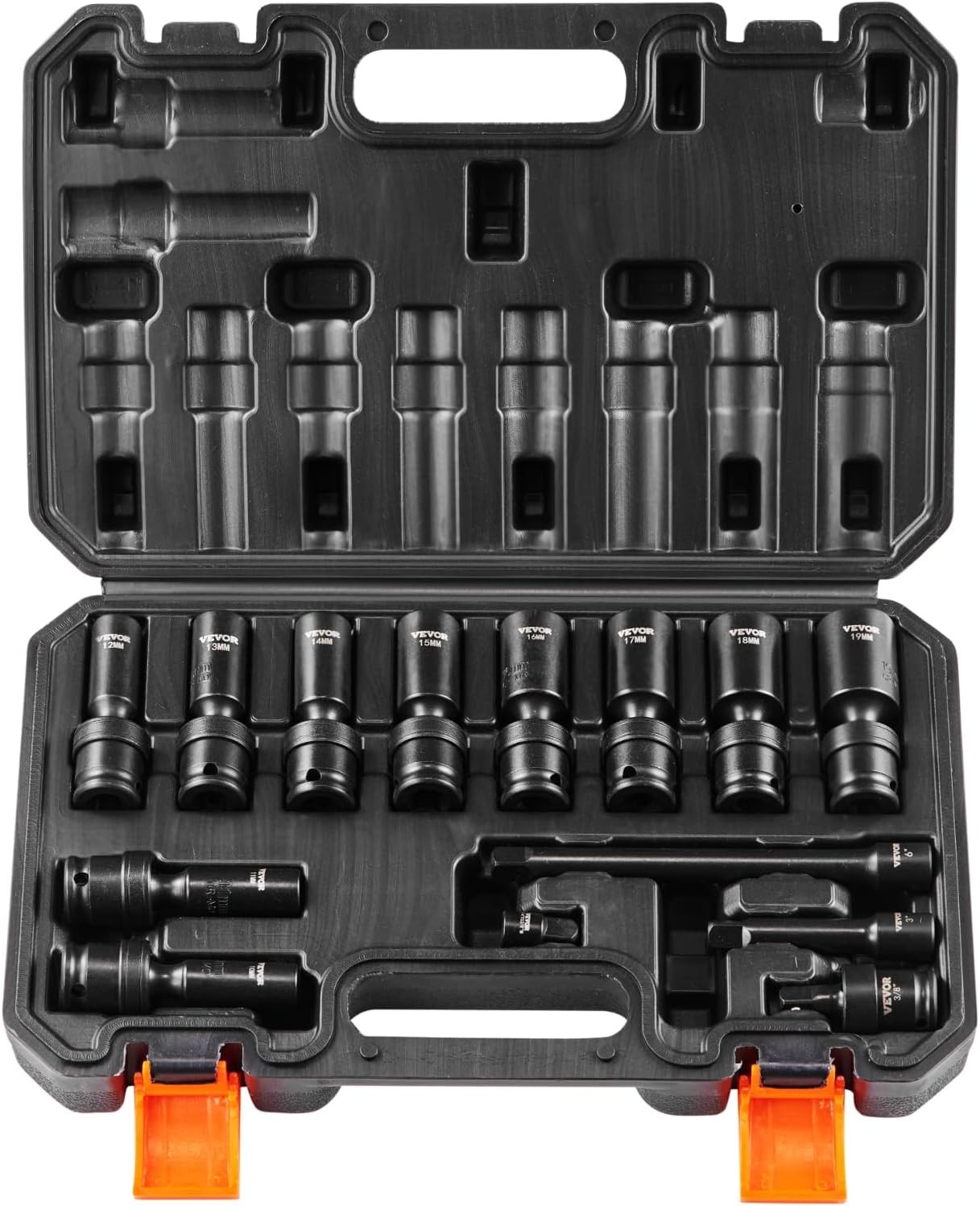 VEVOR 14PCS Universal Impact Socket Set – 3/8″ Drive Deep One Size, Black
