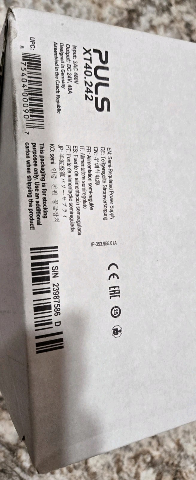 Puls XT40.242 Power Supply, 3-Phase, 24V, 40A, 960W – Illinois Stock – NIB