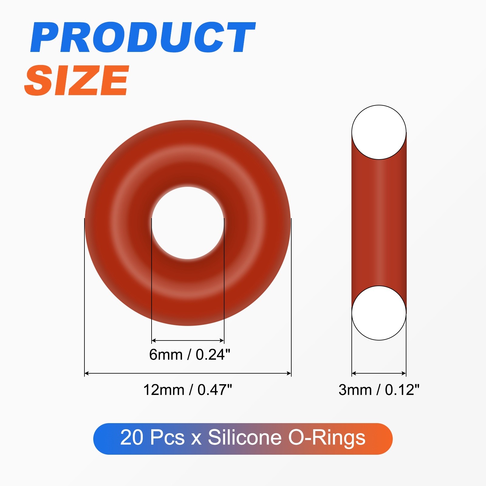 20pcs Silicone O-Ring 12x6x3mm Metric Sealing Gasket for Plumbing Red