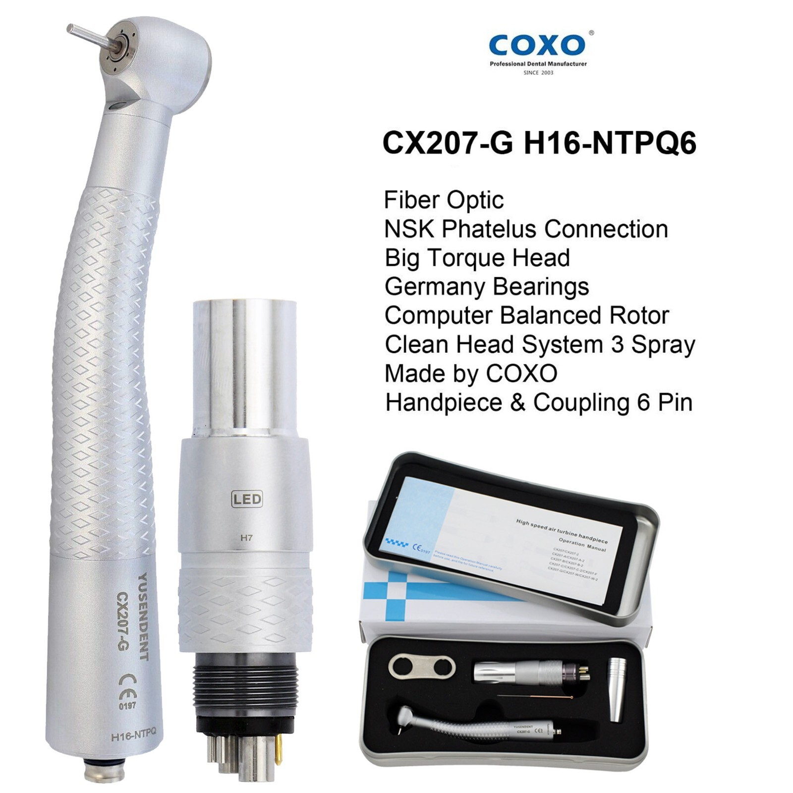 COXO Dental Fiber Optic Handpiece High Speed Turbine For Kavo NSK Sirona Coupler