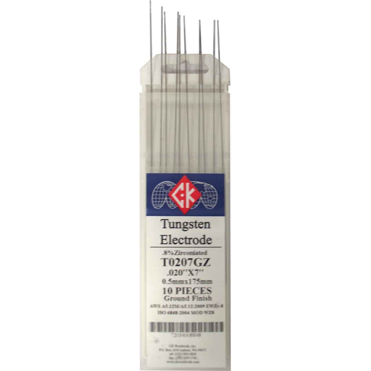 CK T0207GZ 0.8% Zirconiated Tungsten Electrode .020″ X 7″ 10 pack