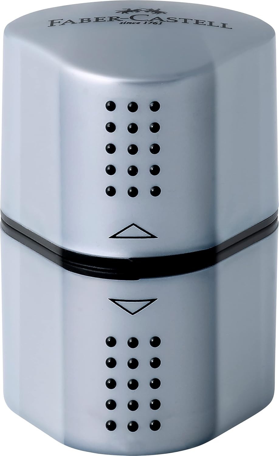 Trio Sharpener Box Grip 2001 – Hand-Powered Ergonomic Pencil Sharpener in Silver