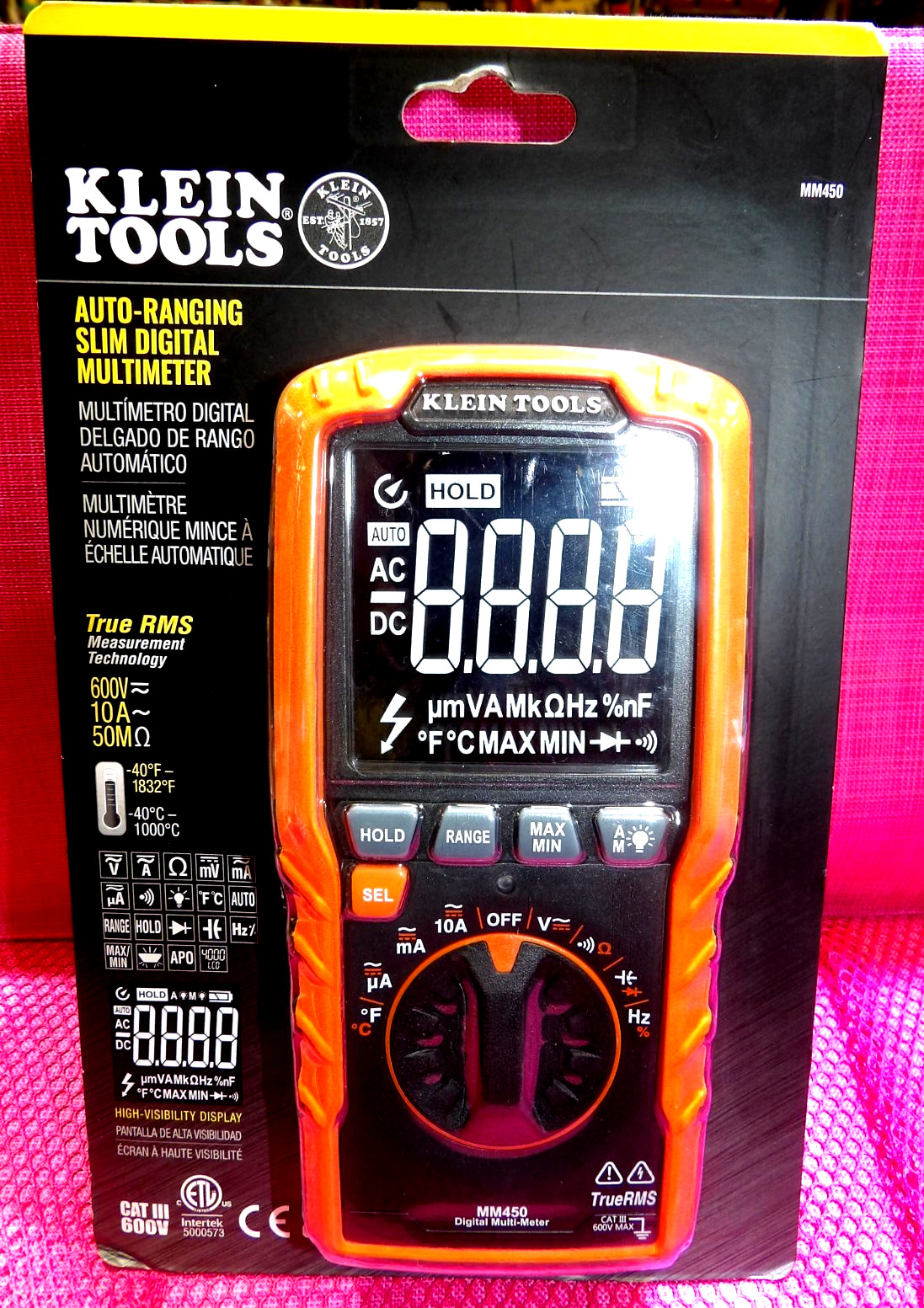 Klein Tools MM450 Auto Ranging Digital Multimeter w/ Leads & Case ~NEW/SEALED