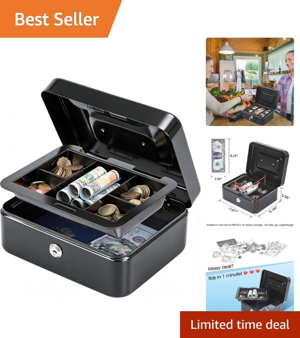 Stainless Steel Cash Box with Removable Money Tray – Ideal for Home & Office