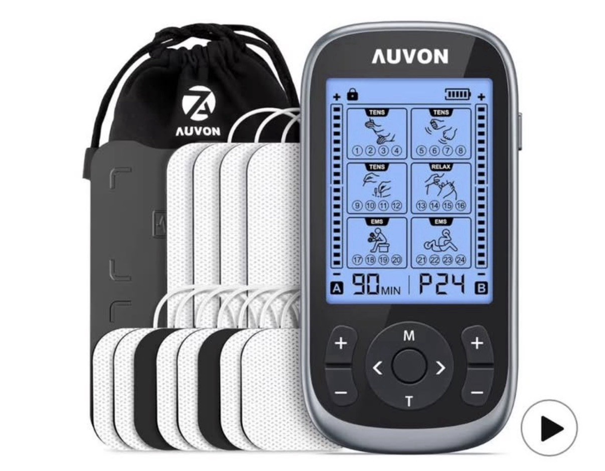 AUVON TENS/EMS Unit 2 Channel Handheld Device with Electrode Pads & Accessories