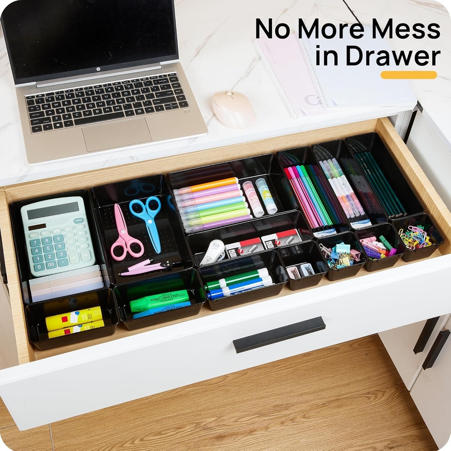 Vtopmart 25 PCS Office Desk Drawer Organizers Set, 4-Sizes Black