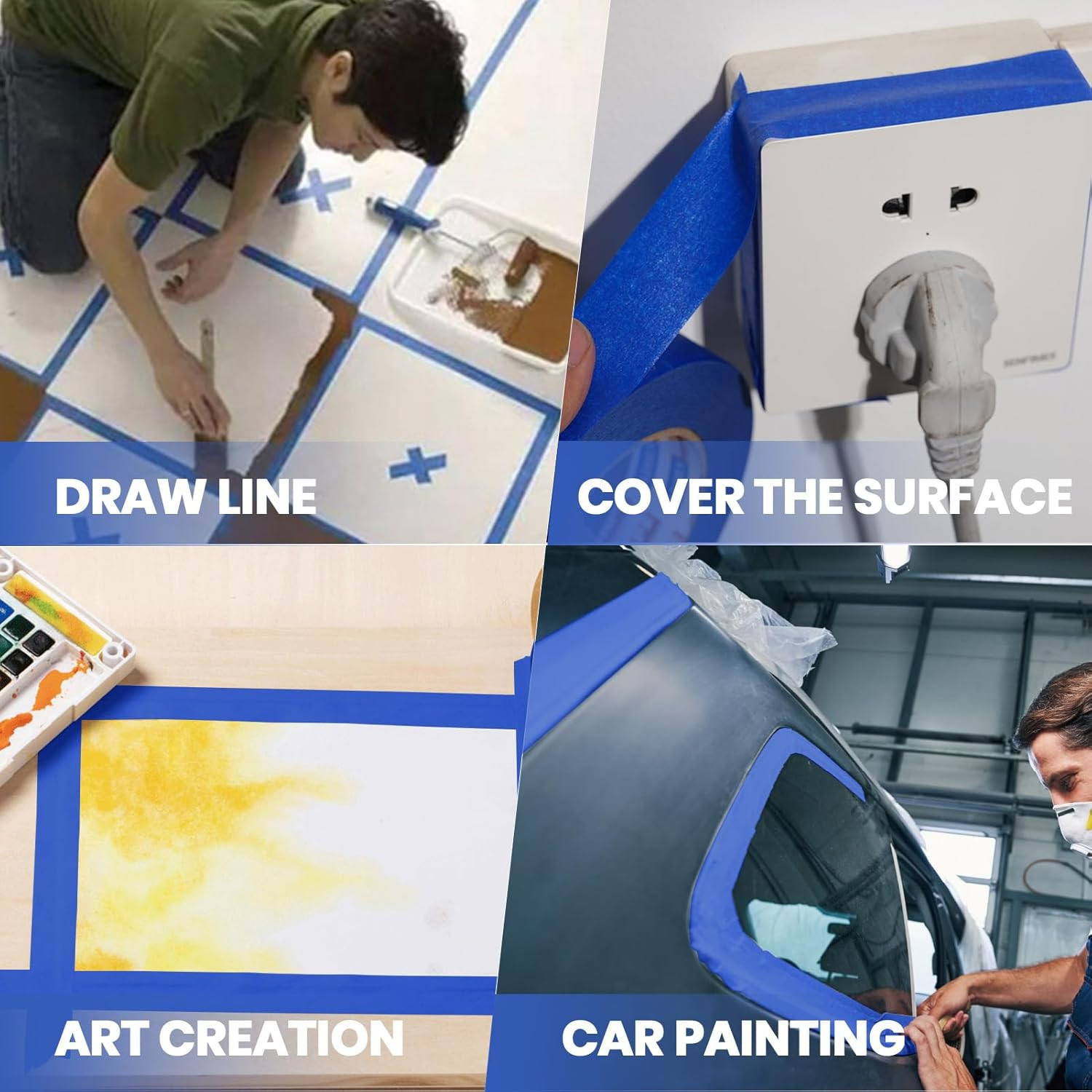 ADHES Blue Painters Tape Blue Tape Painting Tape for Walls,Uv Anti,14 Days Clean