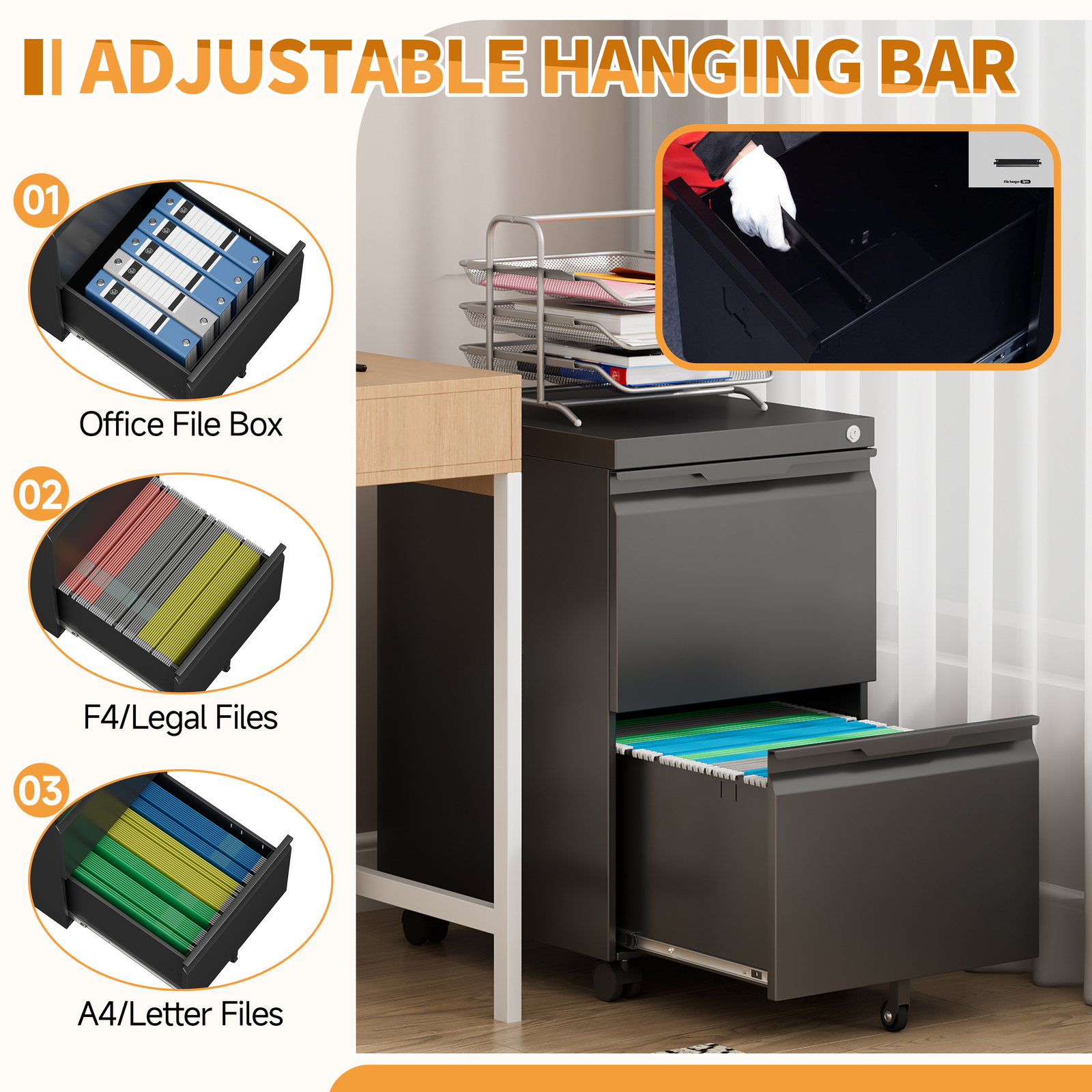 2 Drawer Mobile File Cabinet, Under Desk Storage Cabinet With Lock Office Filing