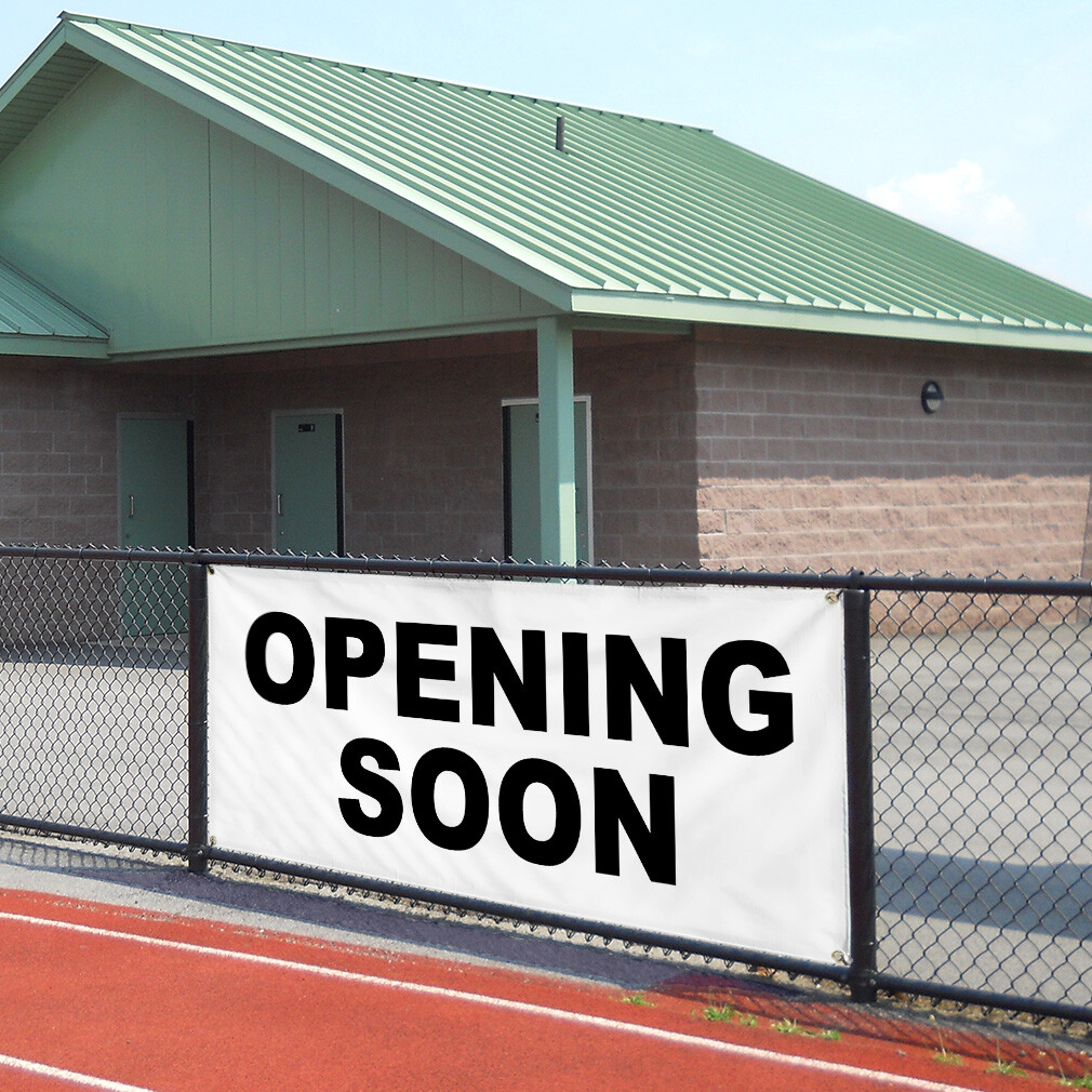 Vinyl Banner Multiple Sizes Opening Soon Weatherproof Industrial Yard Signs