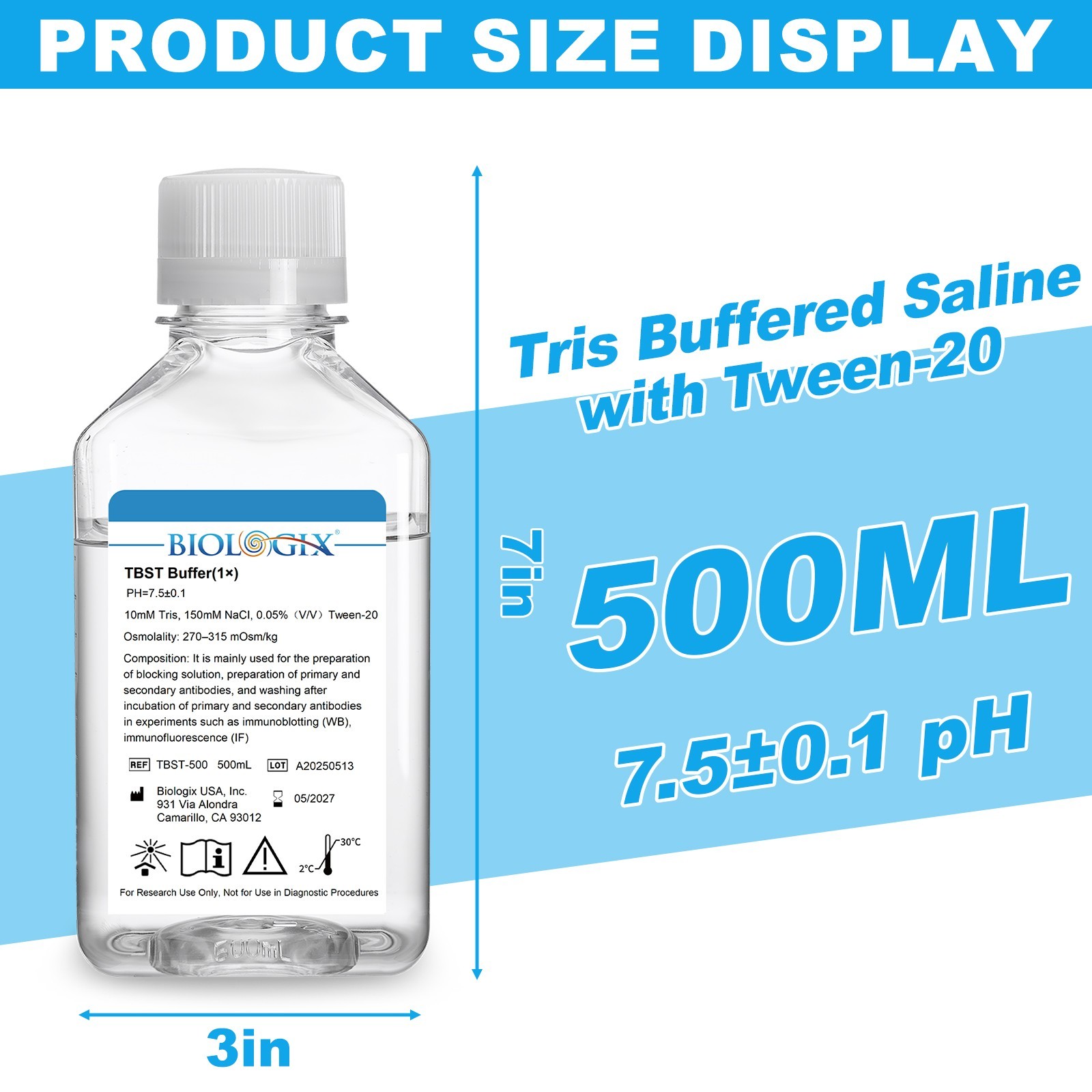 Biologix® TBST Buffer (1×), PH7.4, 500mL/Bottle, 10 Bottles/Case