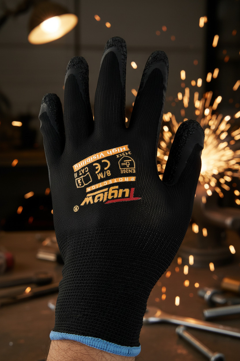 12 Pair Gasoline Black Safety Gloves Latex Coated Grip Cut Resistant