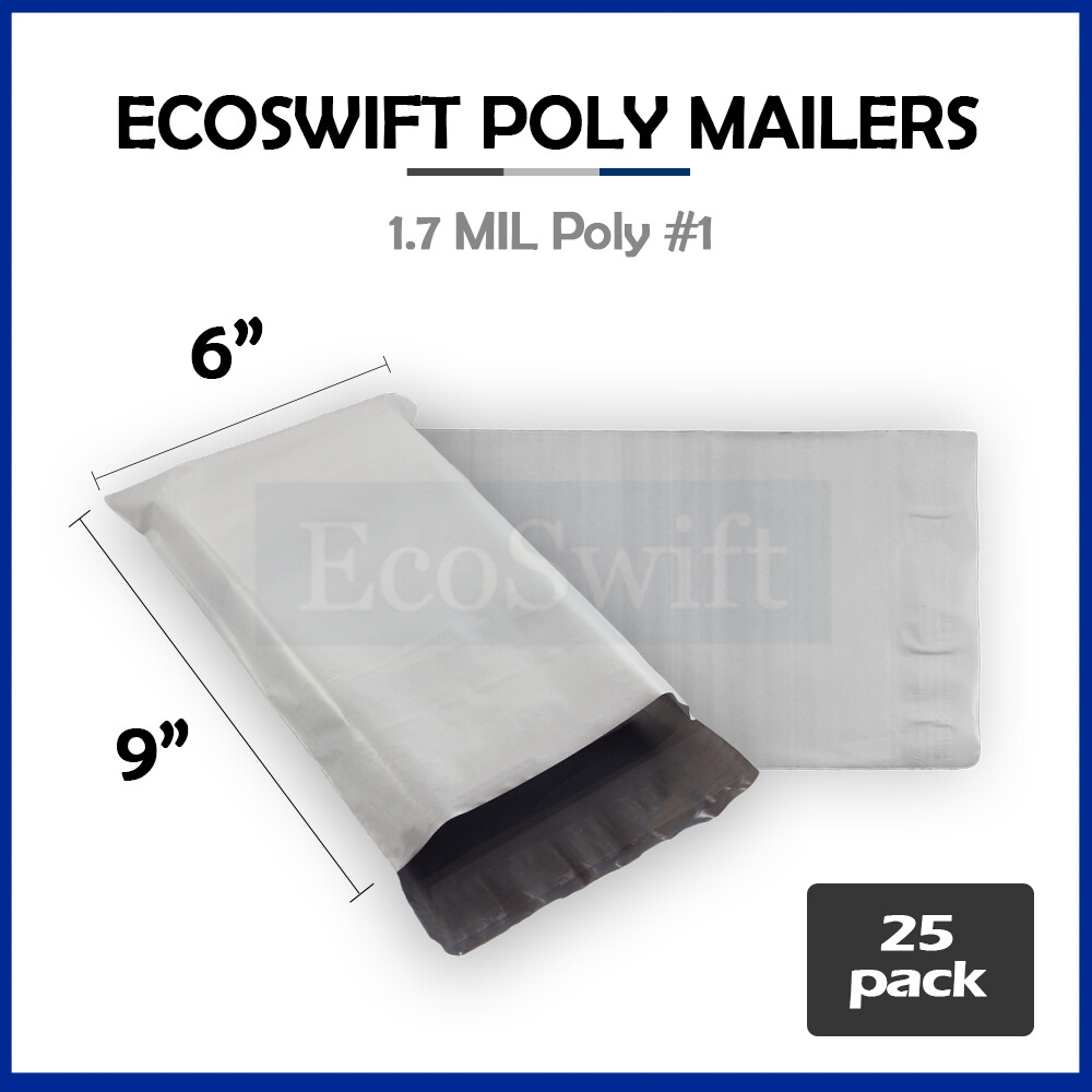 25 6 x 8 EcoSwift White Poly Mailers Shipping Envelopes Self Seal Bags 1.7 MIL