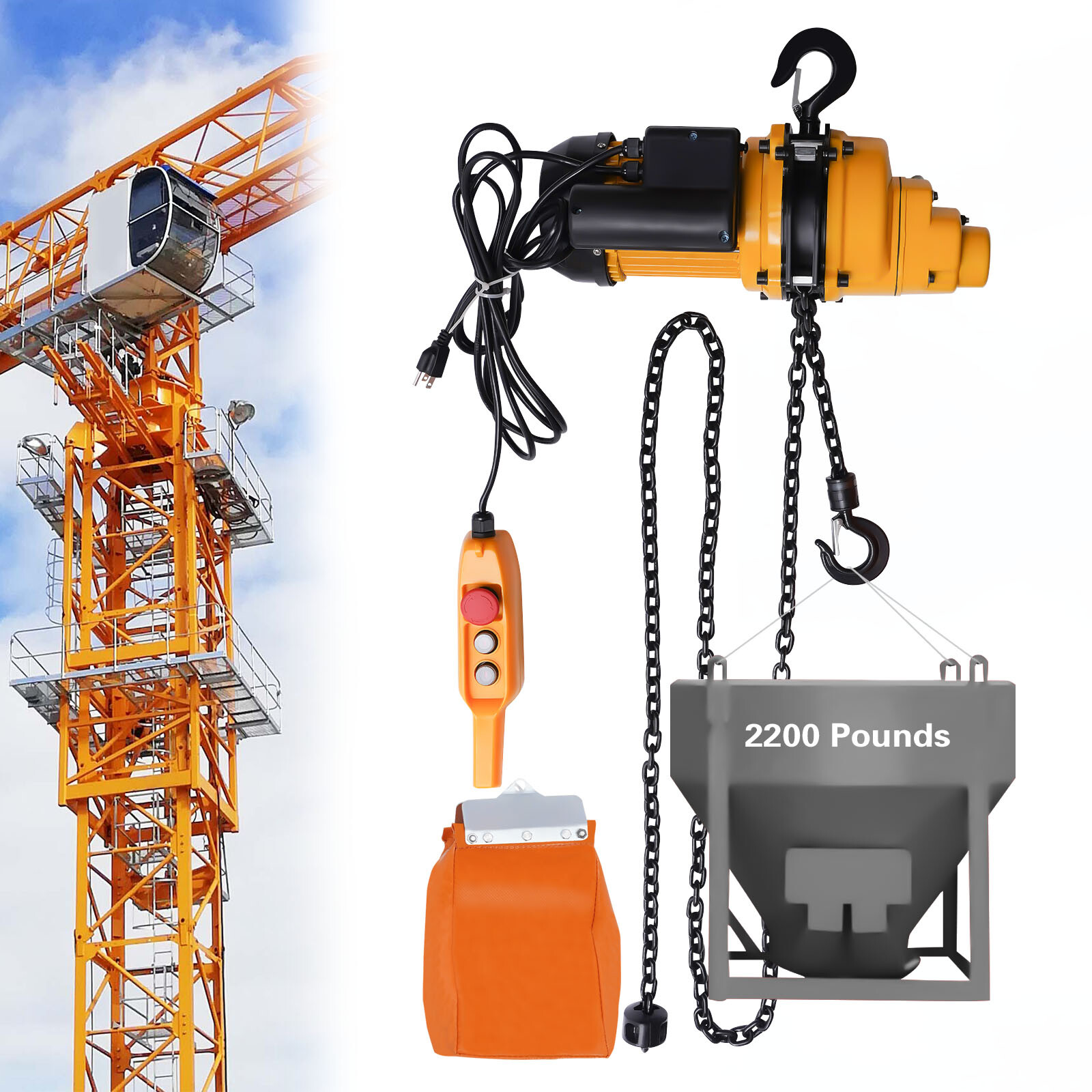1 Ton Electric Chain Hoist w/ 13FT Double Chain Lifting Single Phrase 110V 20Mn2