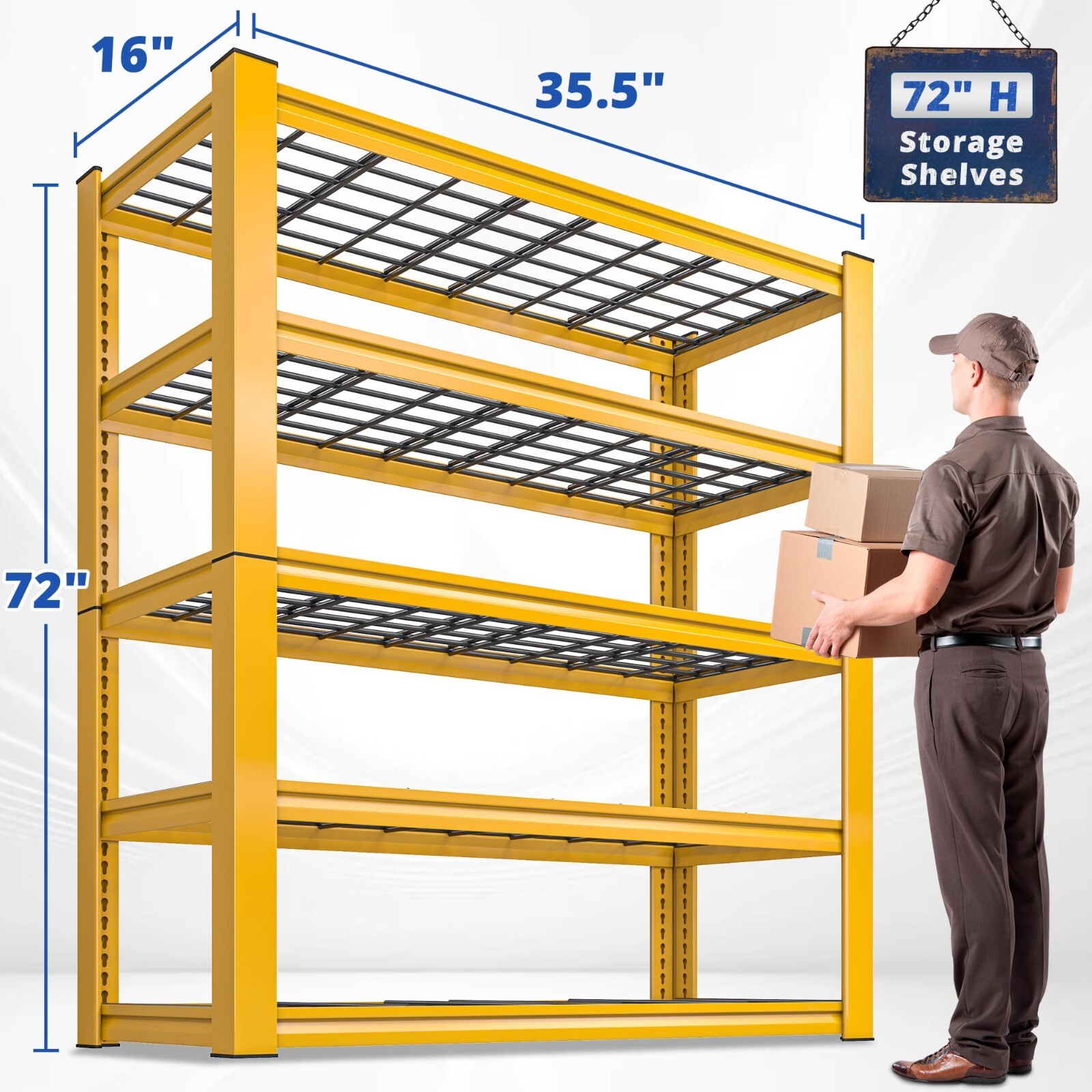 1Pcs Storage Shelves Garage Shelving Heavy Duty Shelving Units & Storage,Yellow