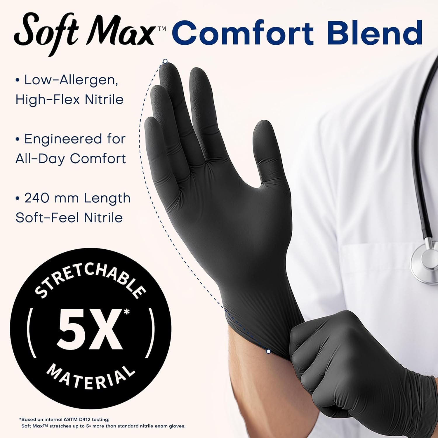 Supmedic Medical Soft Max™ Black Nitrile Disposable Gloves, 100 Pcs, Latex-Free