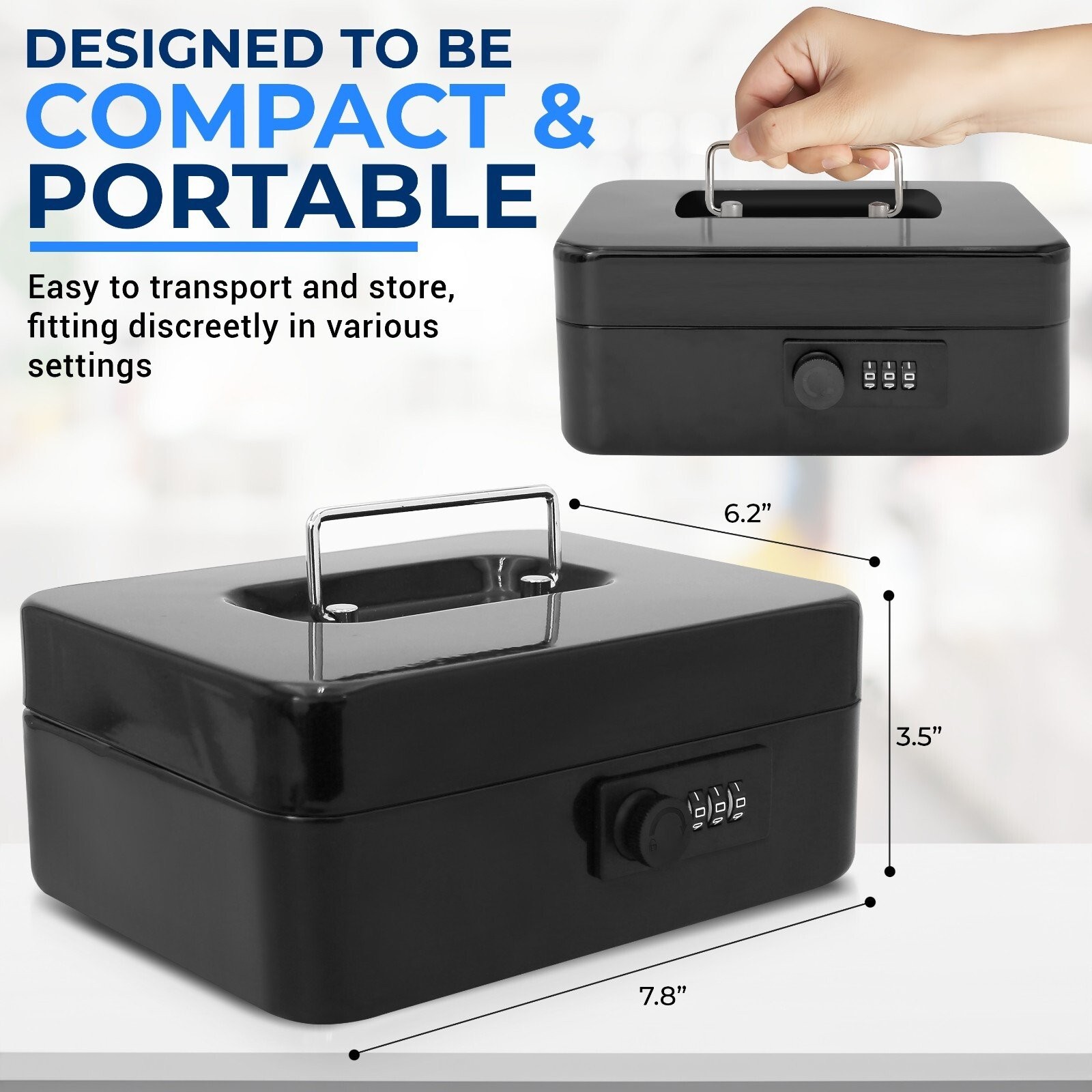 SereneLife 8″ Metal Cash Box w/ Lock, Cash Safe w/ Money Tray & Secure Lock