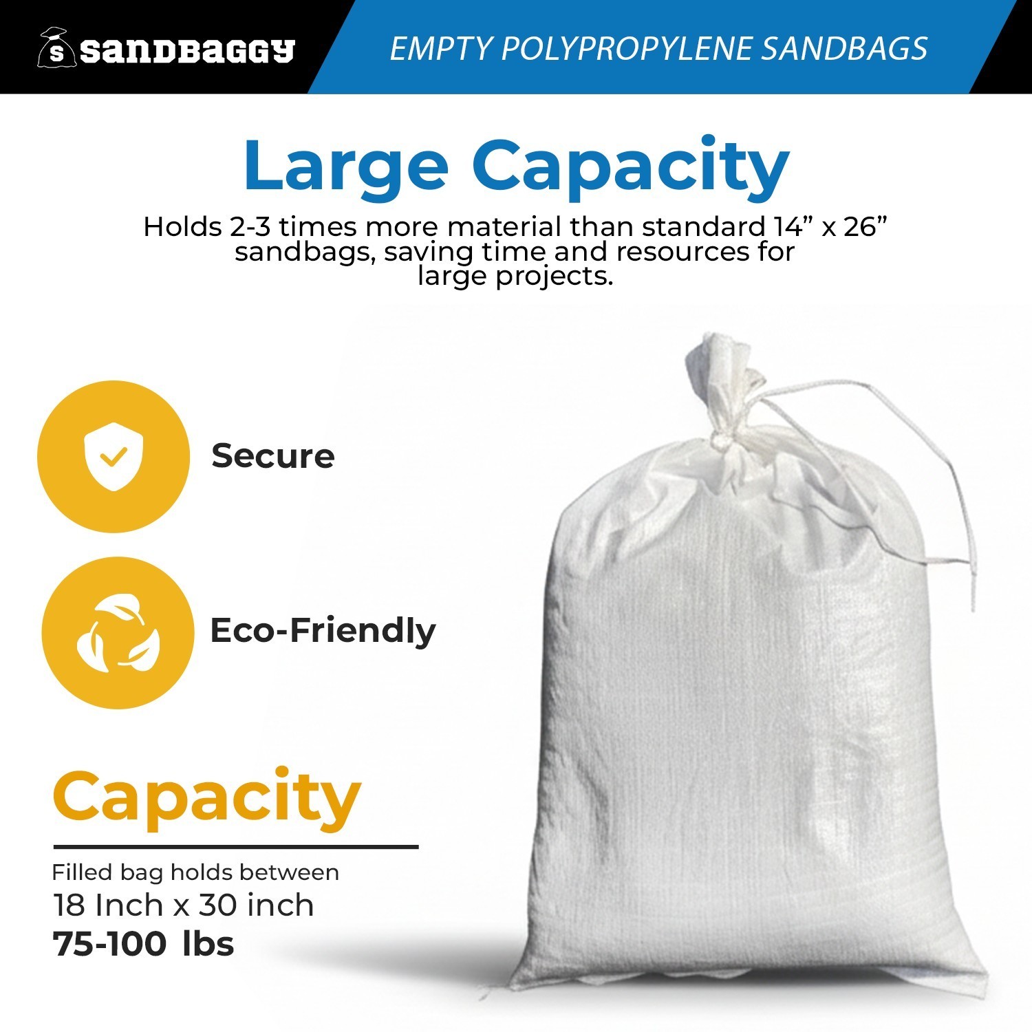 Sandbags – 1000 White 18″ x 30″ – Sandbag Sand Bags Bag Poly by Sandbaggy