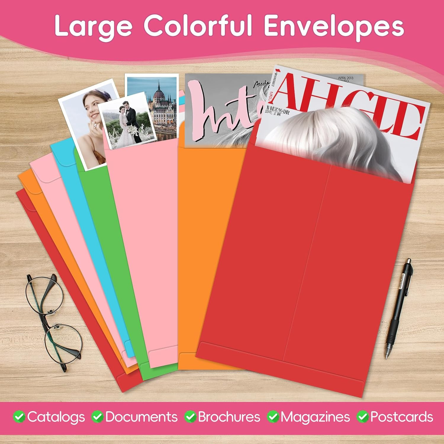 25 Pack Colored Mailing Envelopes, 9 X 12 Inches Self-Seal Colorful Manilla