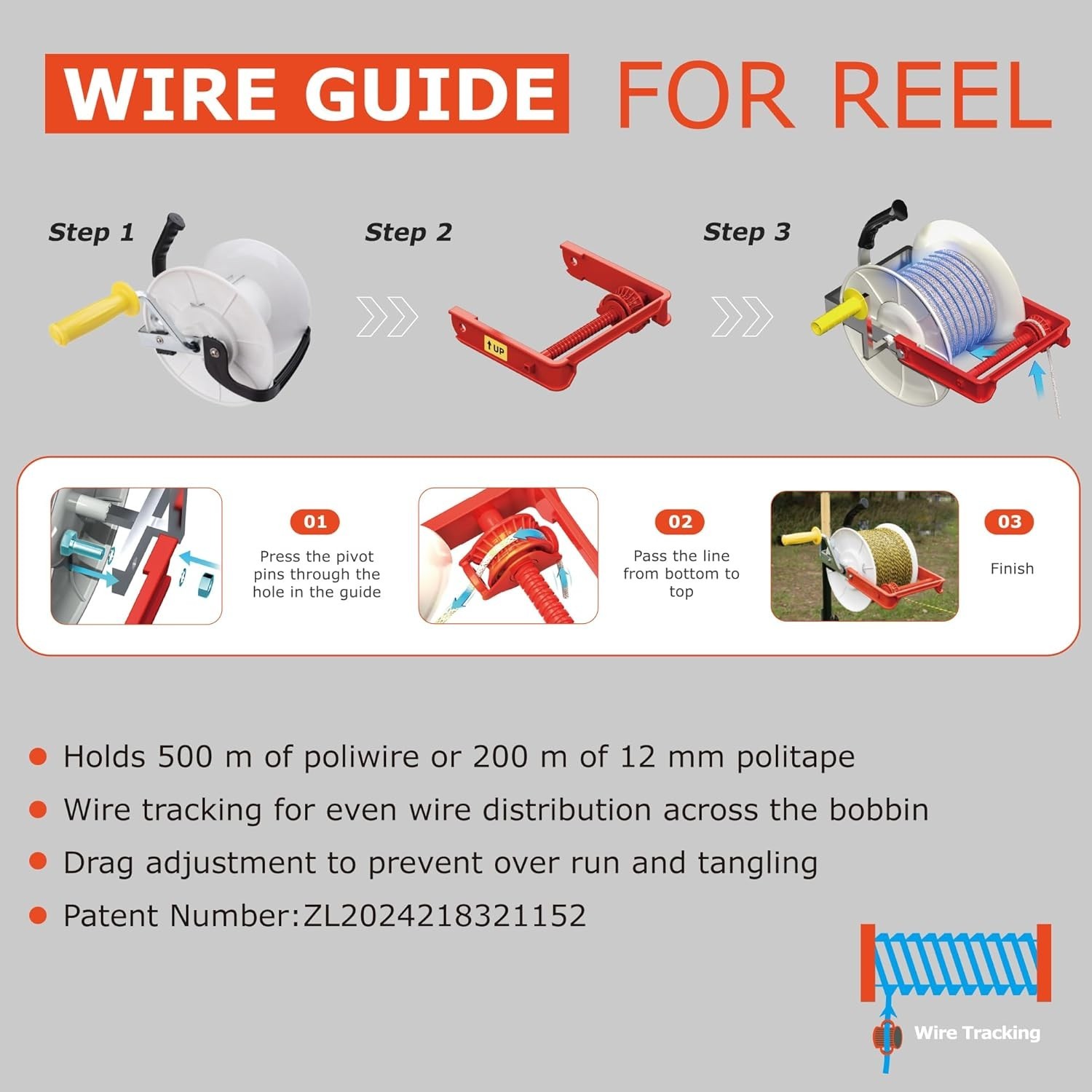 3:1 Geared Electric Fencing Reel Electric Fence Wire Reel with Auxiliary Wind…