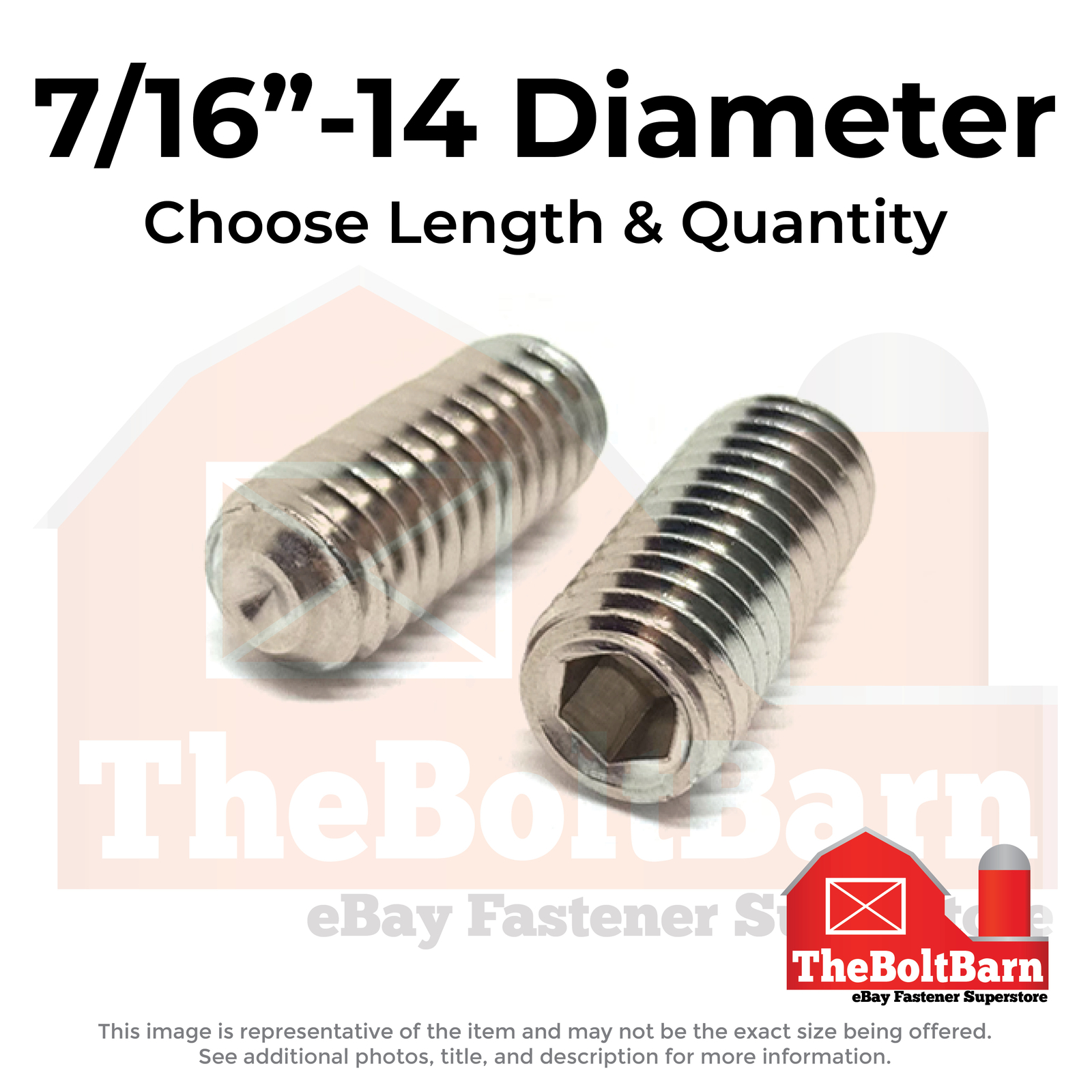 7/16″-14 Stainless Steel Cup Point Allen Socket Set Screw (Choose Length & Qty)