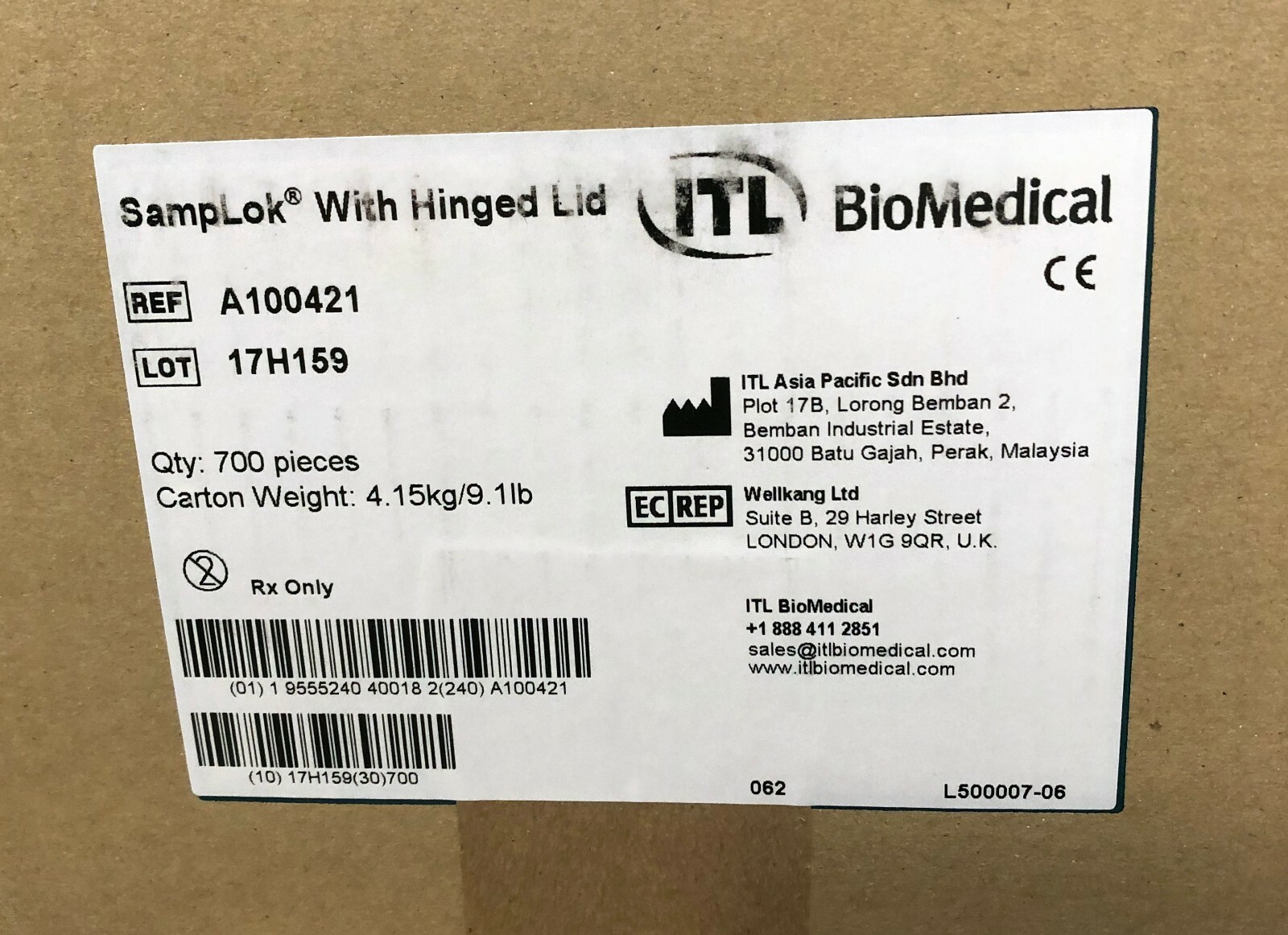 ITL BioMedical A100421 SampLok With Hinged Lid – Case QTY 700