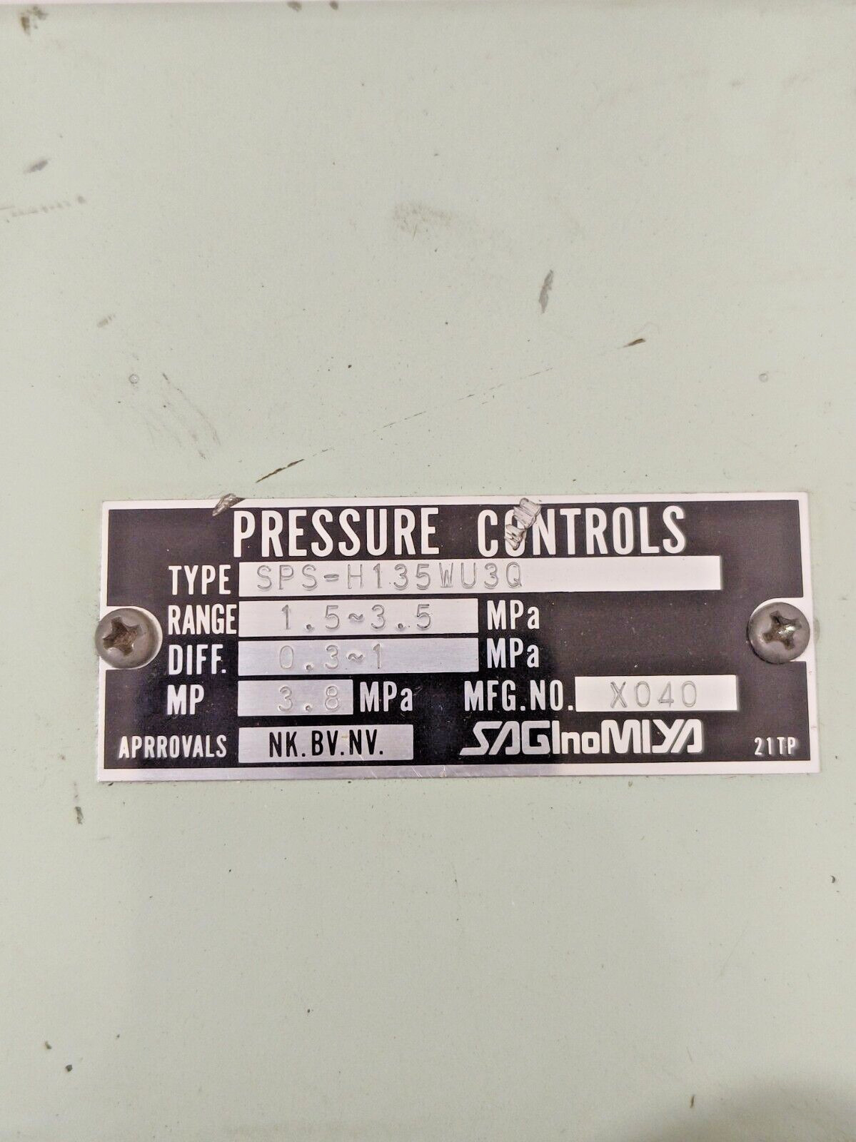NEW SAGINOMIYA TYP- SPS-H135WU3Q PRESSURE CONTROL FREE SHIPPING.