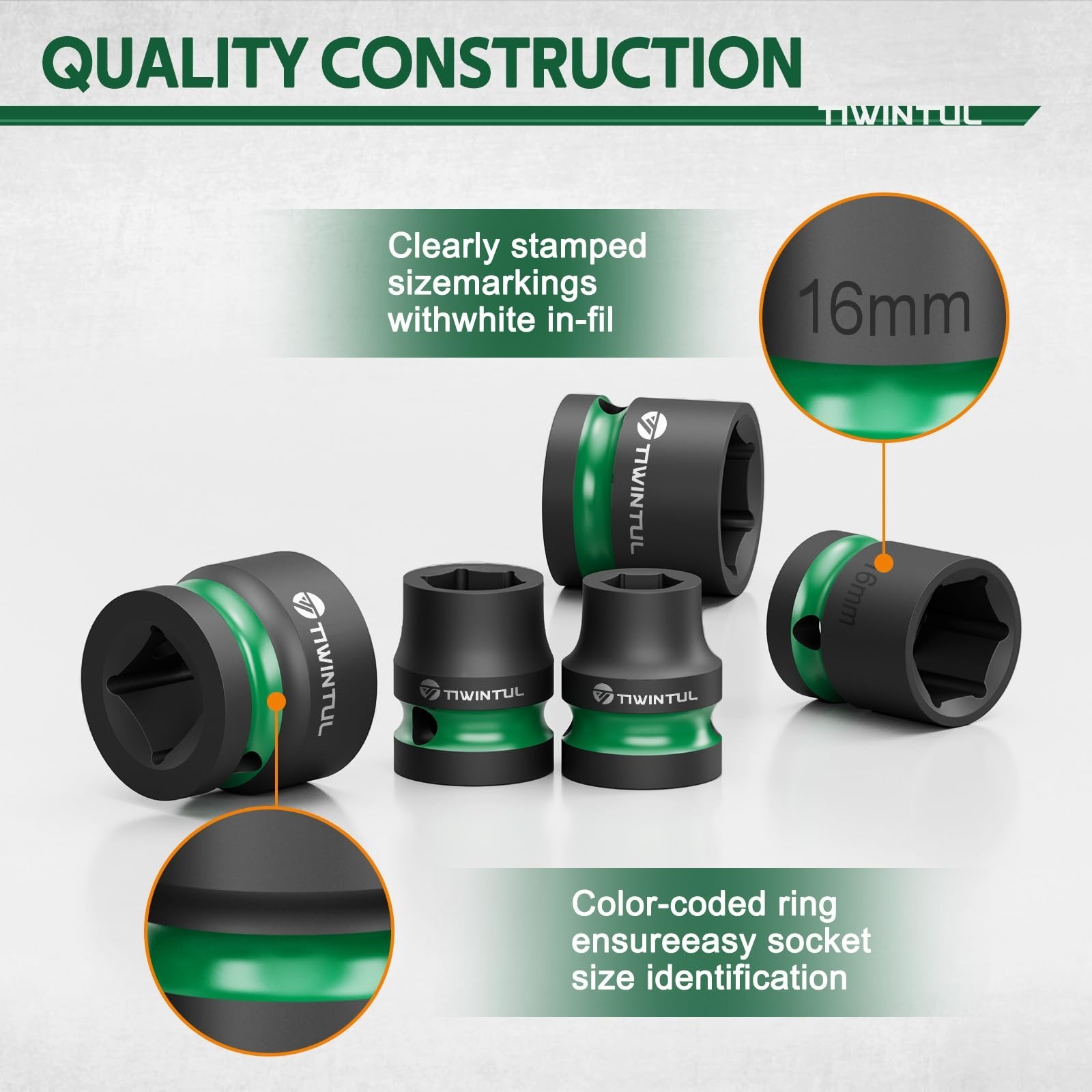 1/2″ Drive Shallow Impact Socket Set, 8-24mm, Metric, CR-MO, 6-Point, 16 Piec…