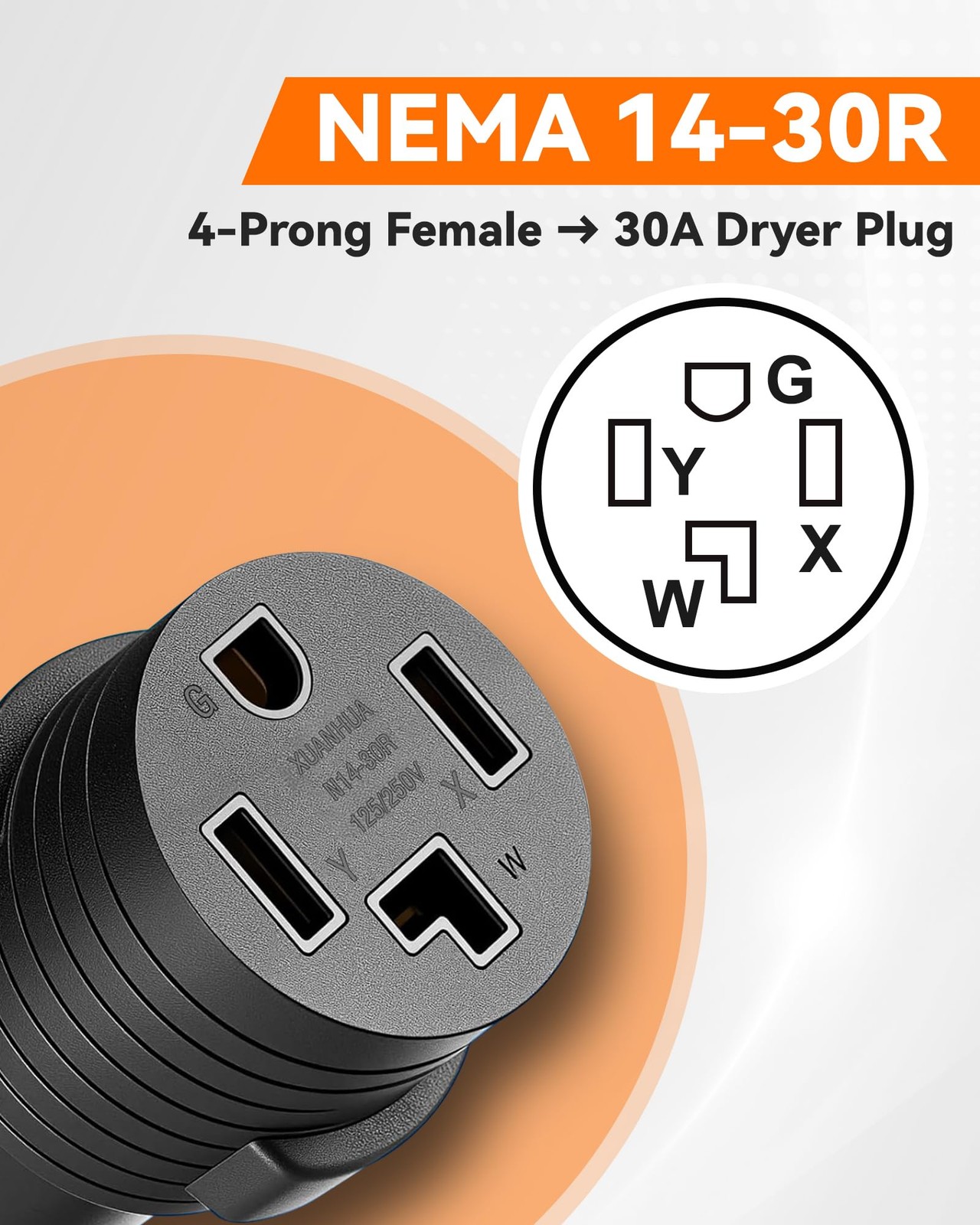 4 Prong to 3 Prong Dryer Adapter NEMA 1030P to 1430R 220V 30 Amp Power Cord