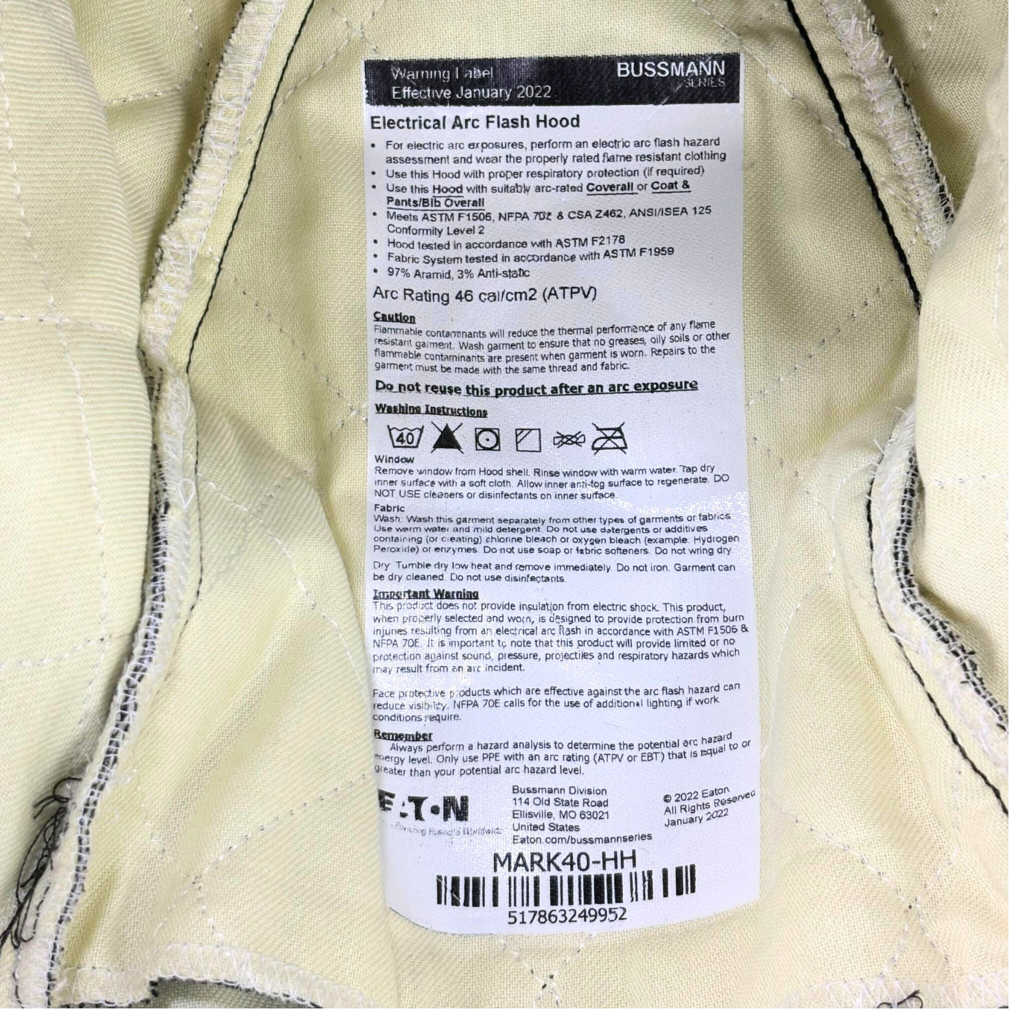 Eaton Bussmann Series Mark40 Arc Flash Helmet Coveralls PPE Set