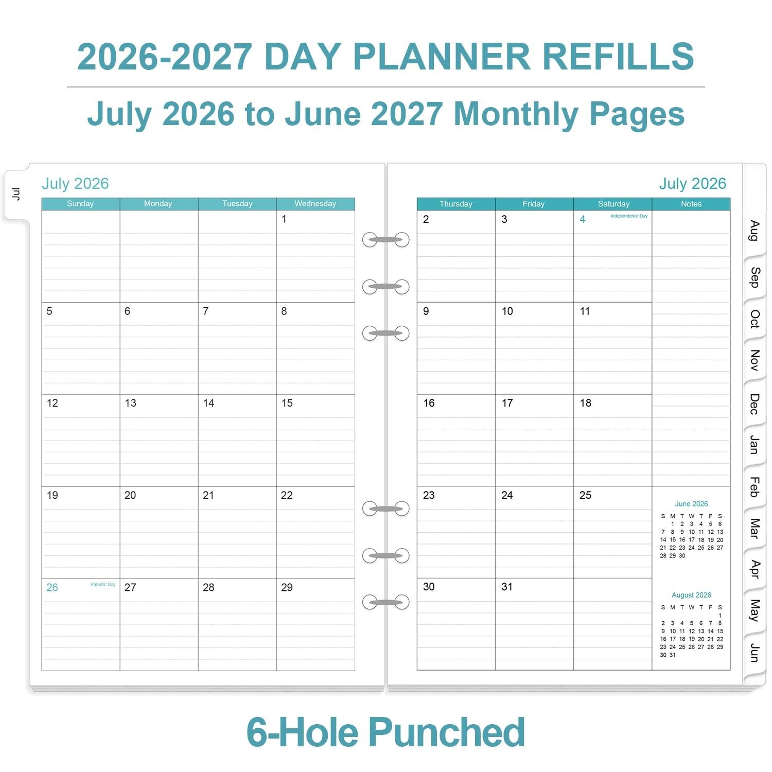 2026-2027 Planner Refills for A5 Binder – One Page Per Day Daily ＆ Monthly Pl…