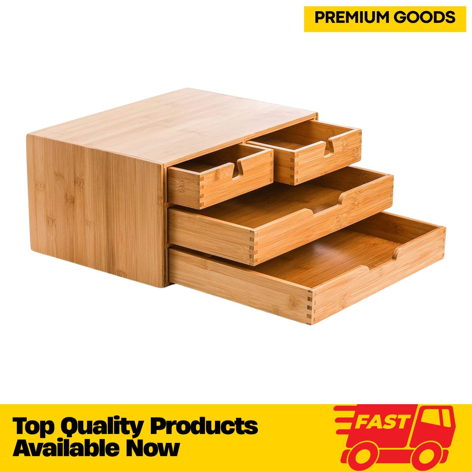 Bamboo Desk Organizer, Natural Bamboo Desktop Storage Box with 4 Drawers