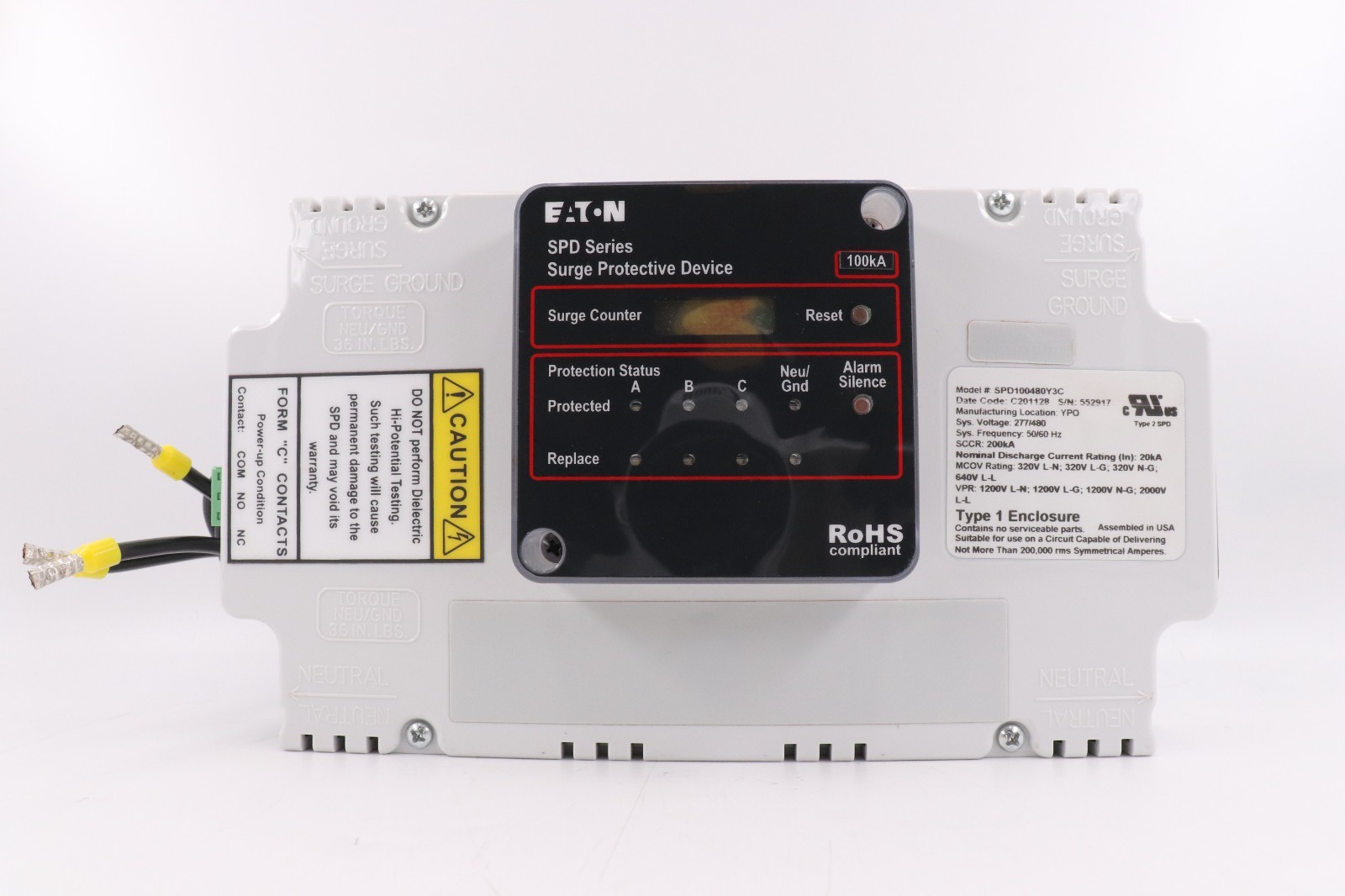 EATON SPD100480Y3C 100KA SPD/SURGE PROTECTIVE DEVICE, 480/277V 3-PHASE