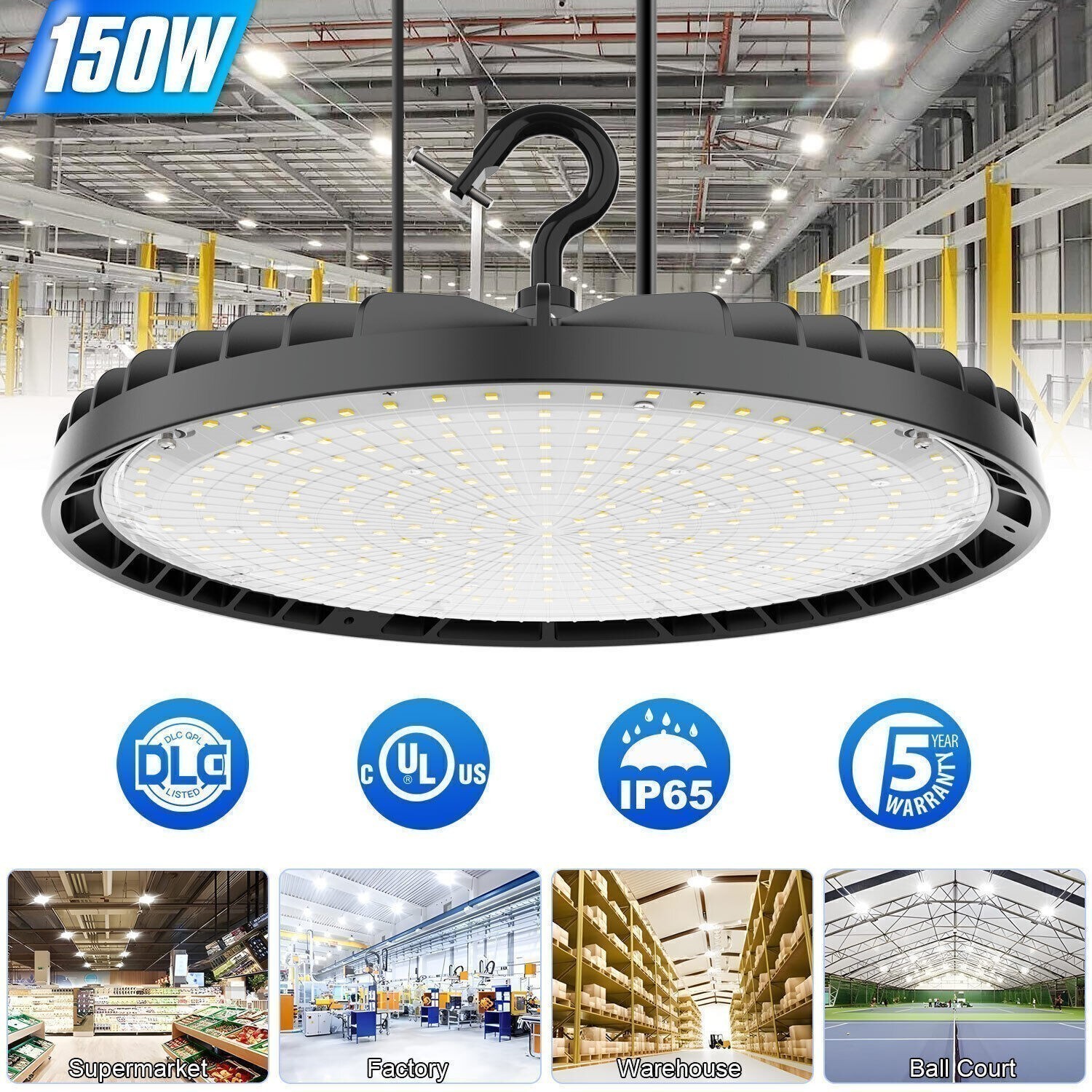 150W UFO Led High Bay Light Commercial Warehouse Factory Shop Lighting 22,500LM