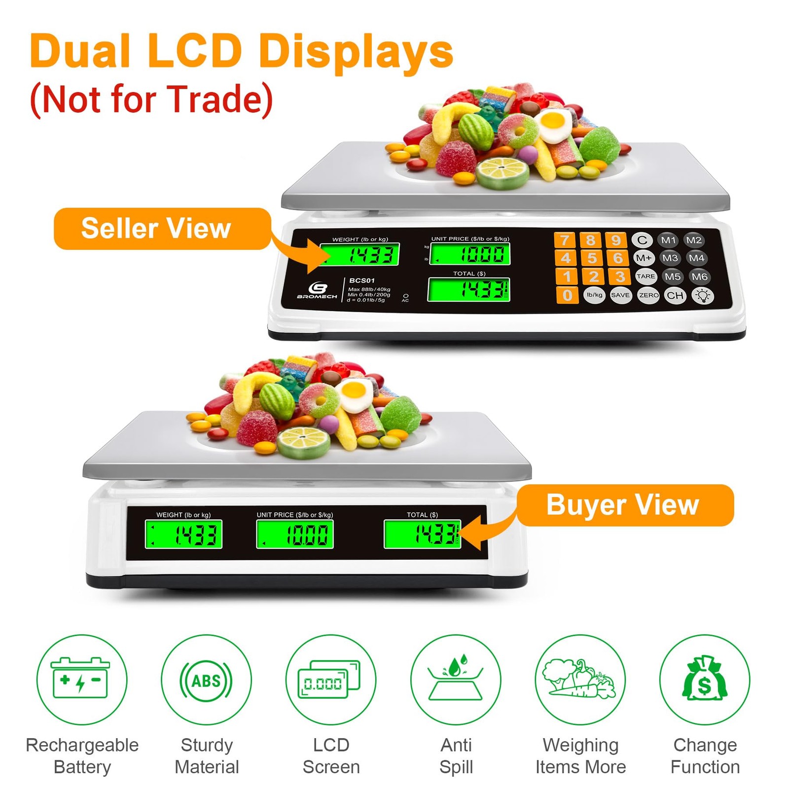 BROMECH 88lb/40kg Price Computing Food Scale with LCD Backlight, Not for Trade