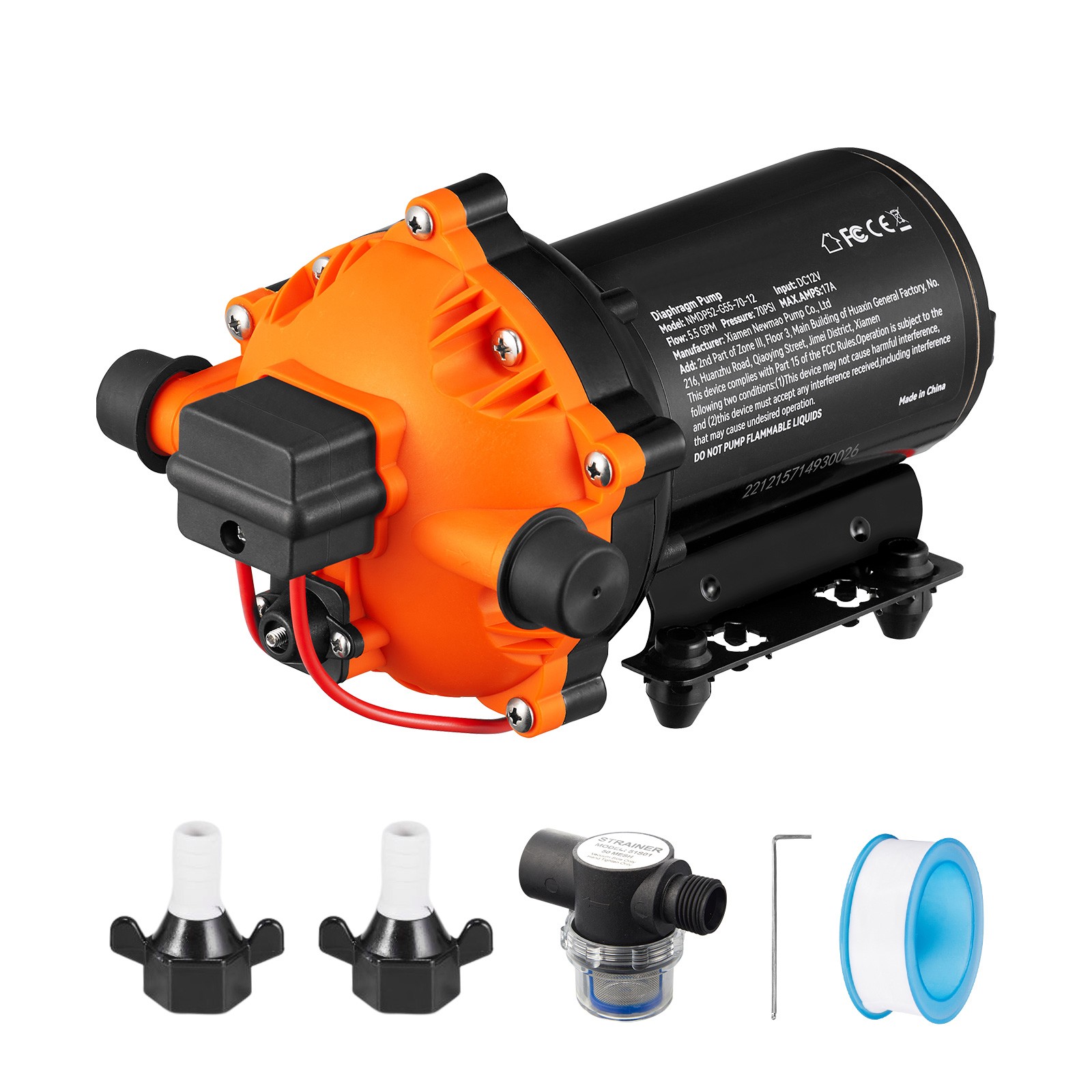 VEVOR 12V Water Pressure Diaphragm Pump Self-Priming Pump 70 PSI 5.5 GPM Boat RV