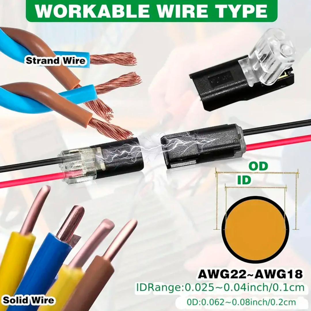 200pcs Double-Wire Plug-in Connector, Cable Clamp with Locking Buckle, AWG 18-22