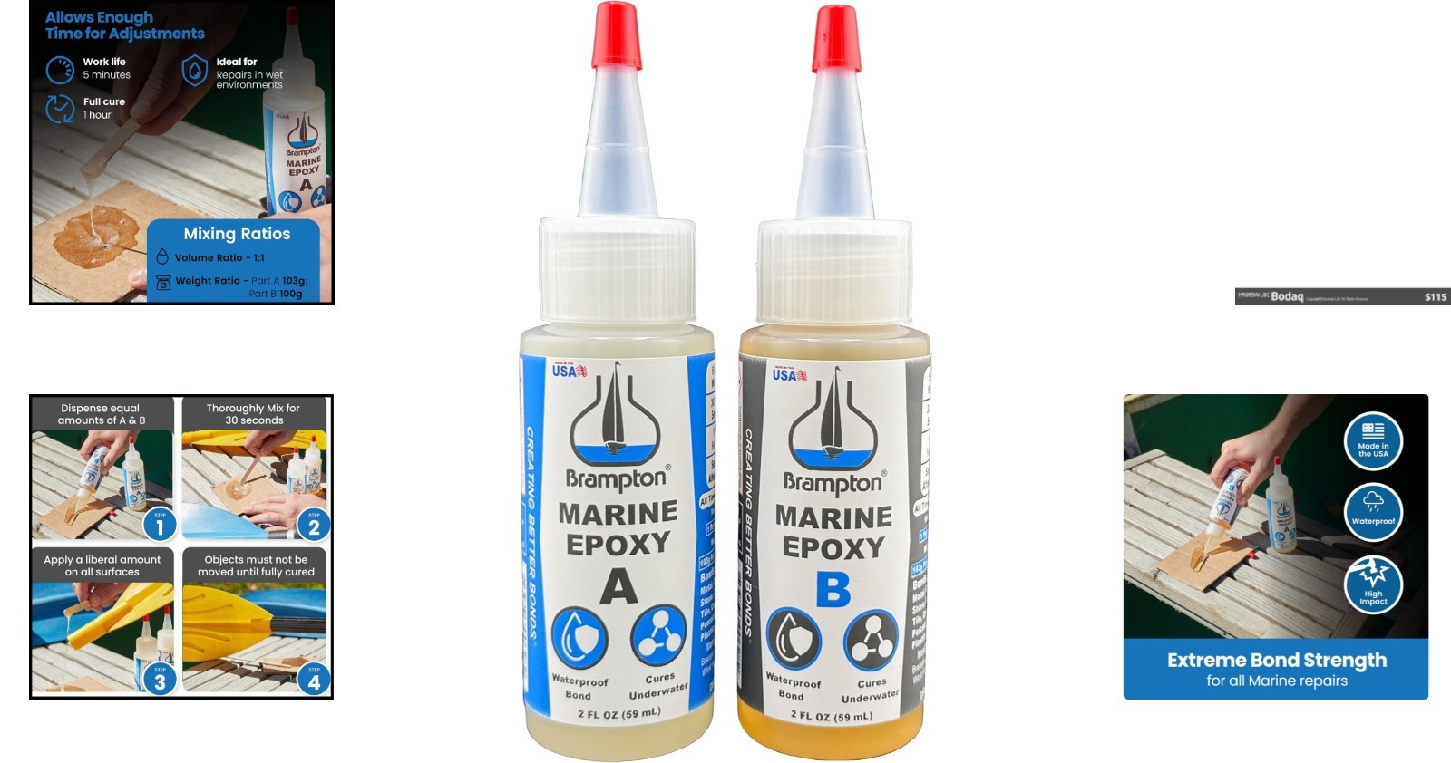 Brampton Marine Epoxy – Chemical-Resistant, Quick Drying, Durable Bond – 4oz