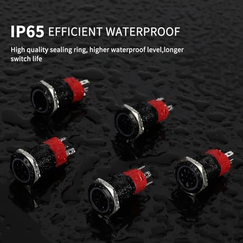 16mm Momentary Push Button Switch 12V DC Green LED 0.63in Black Shell