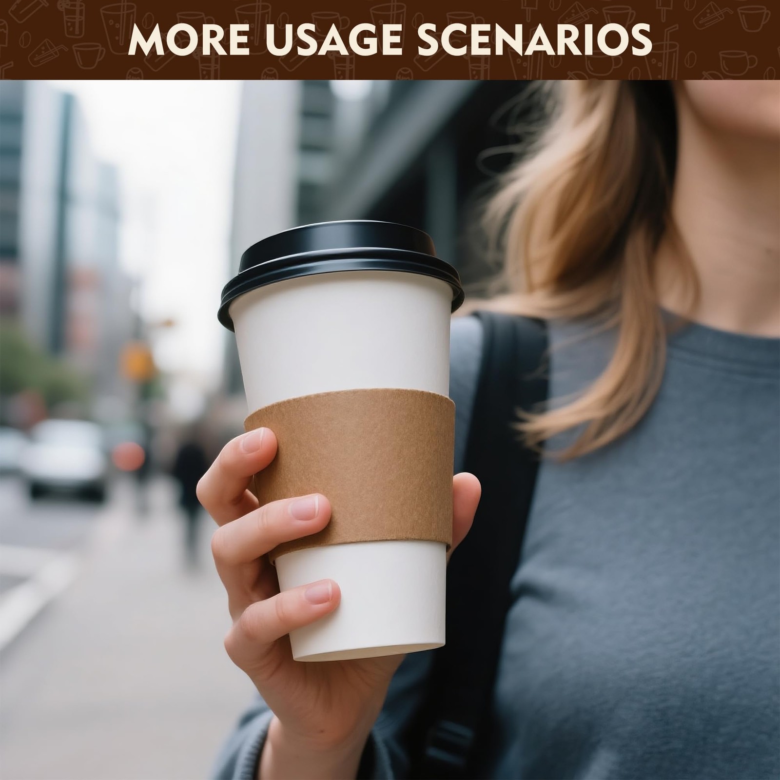 16 oz 50 Pack Coffee Cups with Lids & Sleeves