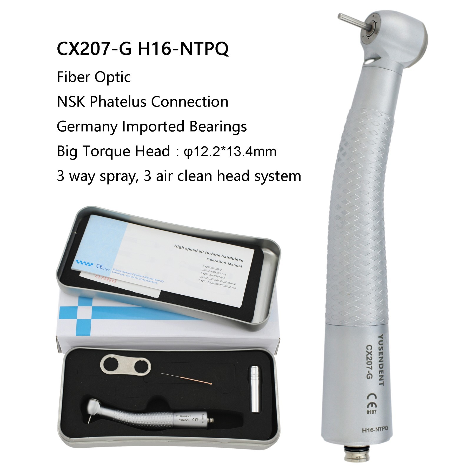Dental High Speed Air Turbine Fiber Optic Handpiece NSK Coupler 4 Hole 6 Pin LED