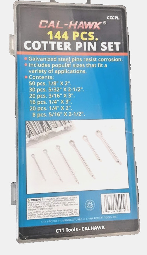 144 PC. Large Cotter Pin Assortment Extra Large Pin Cotter Keys Set