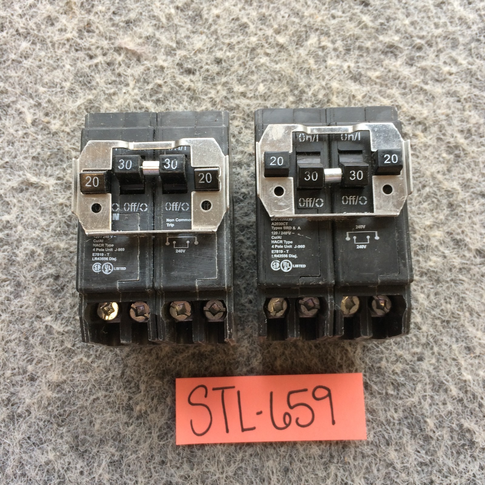 Lot of 2 Eaton Quad 2 Pole 20A BQ220230 & BQC22030 Common & Non Common Trip NOS