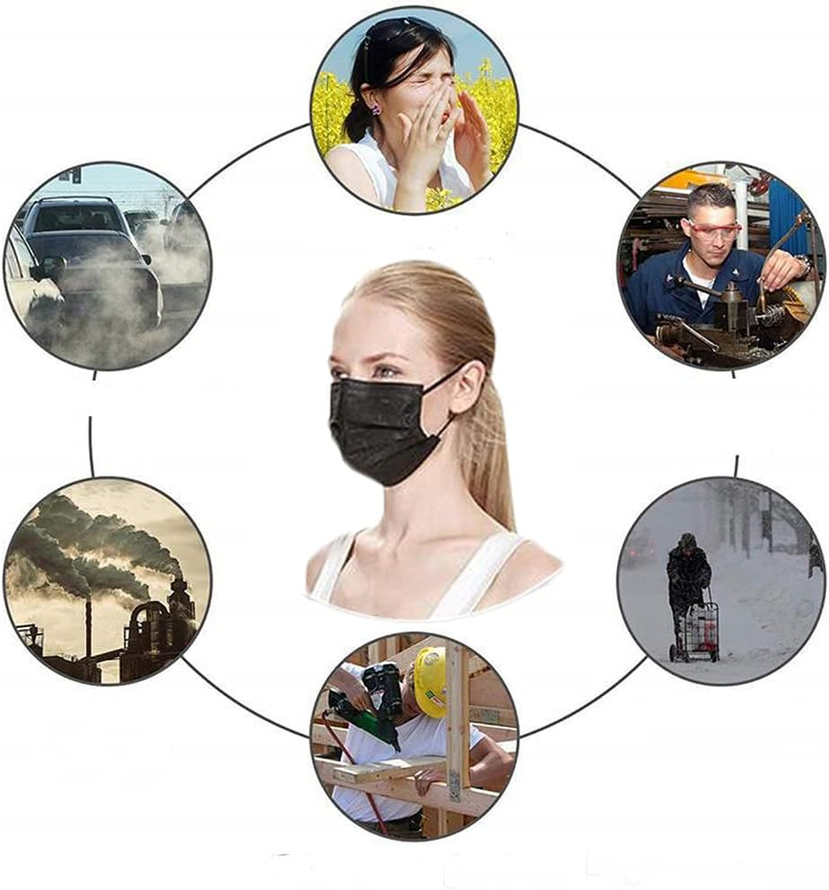 100Pcs Mascarillas Desechables Negras Cubierta De Mascarilla De Seguridad De…