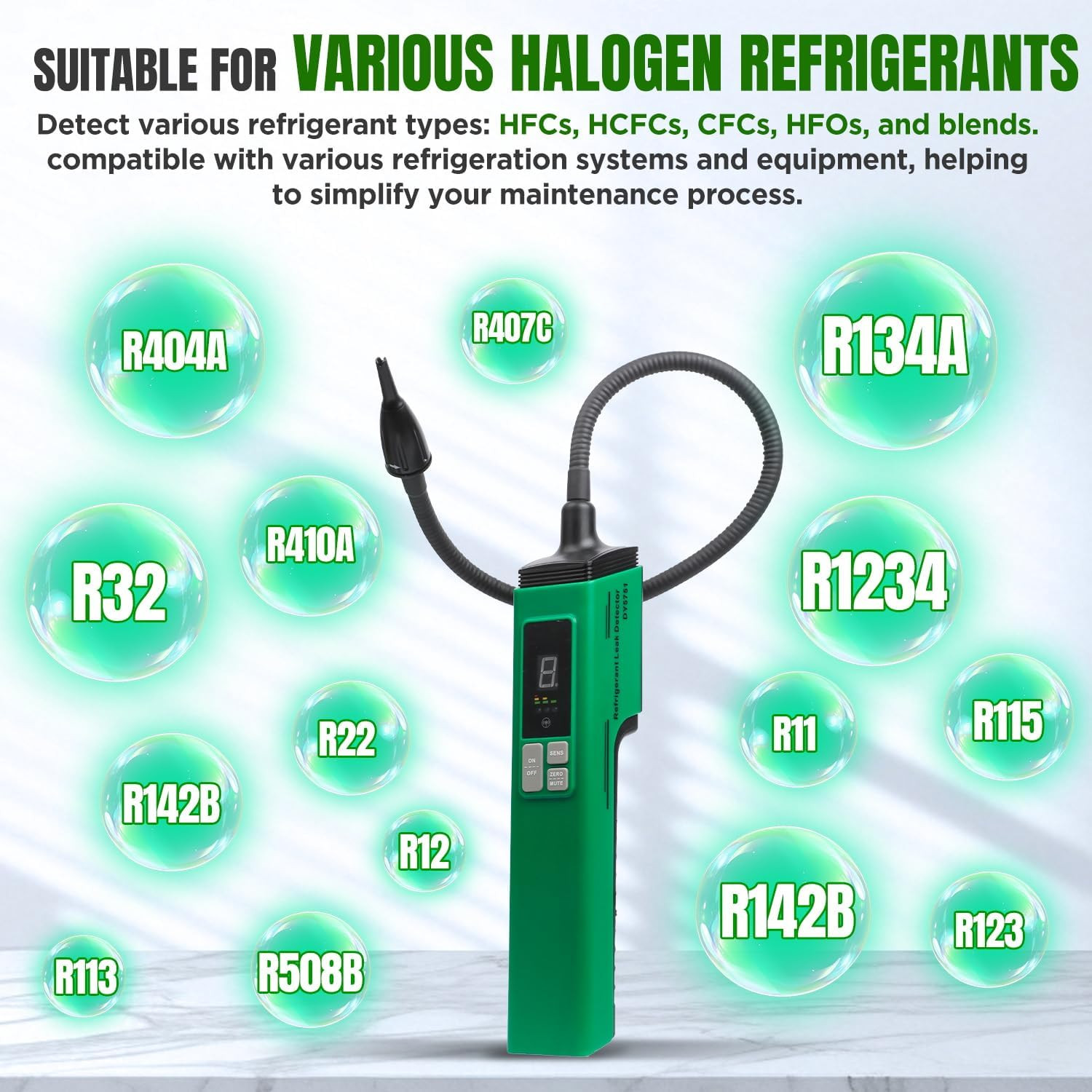 HVAC Refrigerant Leak Detector, Heated Diode Sensor & 0.05 Oz/Yr – Max Sensitivi