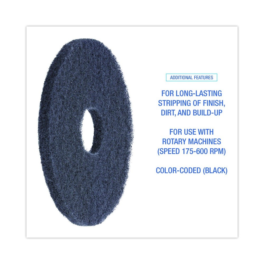 Boardwalk 4013BLA 13 in. Diameter Stripping Floor Pads – Black (5/Carton) New