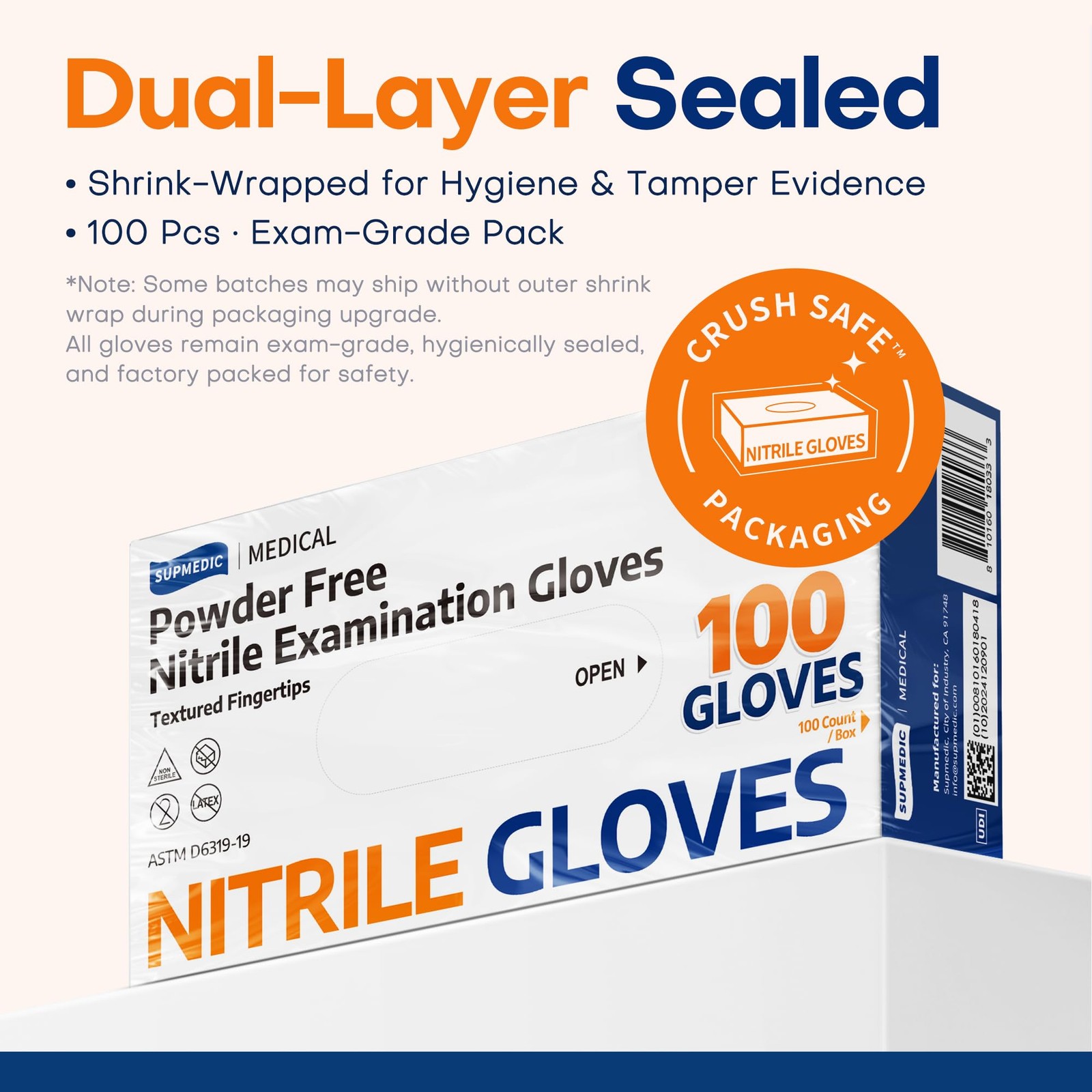 Supmedic Medical Nitrile Exam Gloves Latex-Free Powder-Free Food Safe Cooking