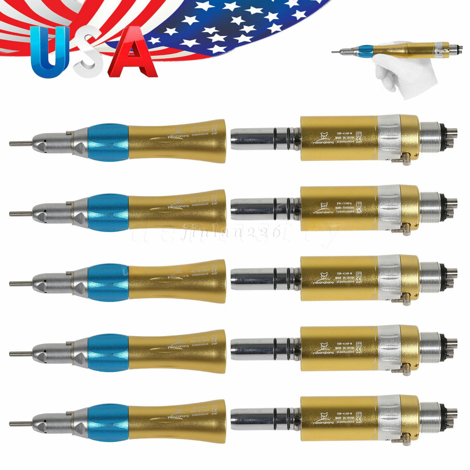 NSK Style Dental Slow Low Speed Straight NoseCone 4Hole Air Motor Handpiece Gold