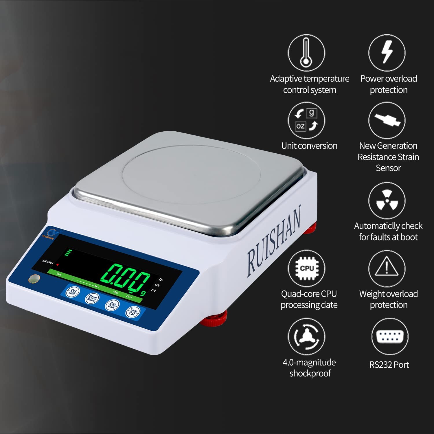 RUISHAN Lab Precision Scientific Balance Scale 1000g x 0.01g |g/lb/oz/ct | .0…