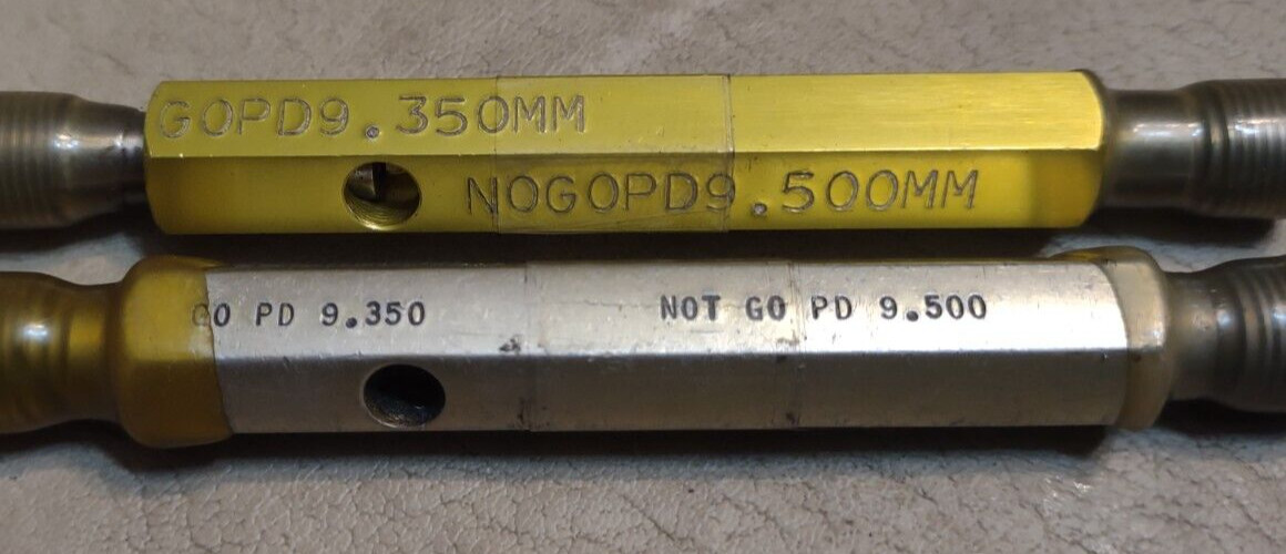 M10 X 1 6H THREAD PLUG GAGE 10 1.0 GO NO GO PDs = 9.350 & 9.500 – SOLD BY EACH