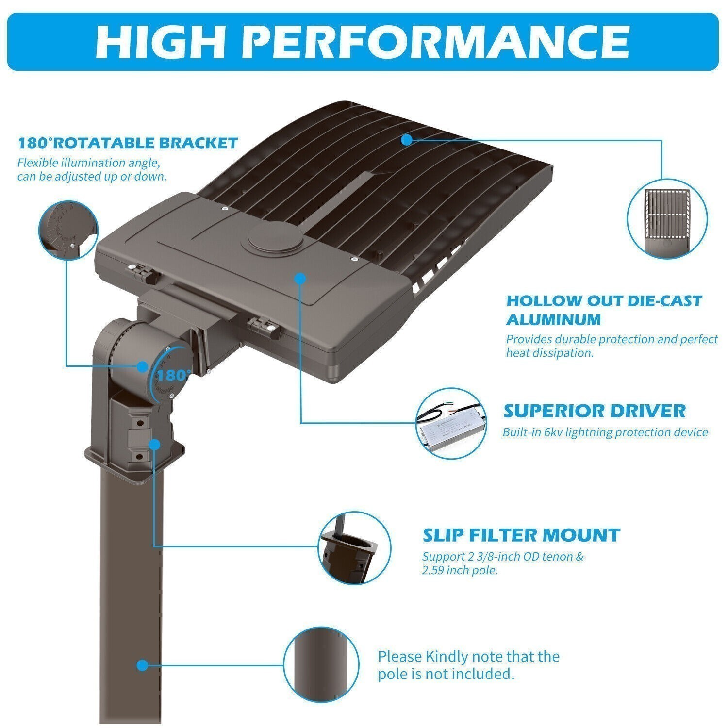 400W LED Parking Lot Pole Light Commercial Shoebox Fixture Super Bright 60000LM
